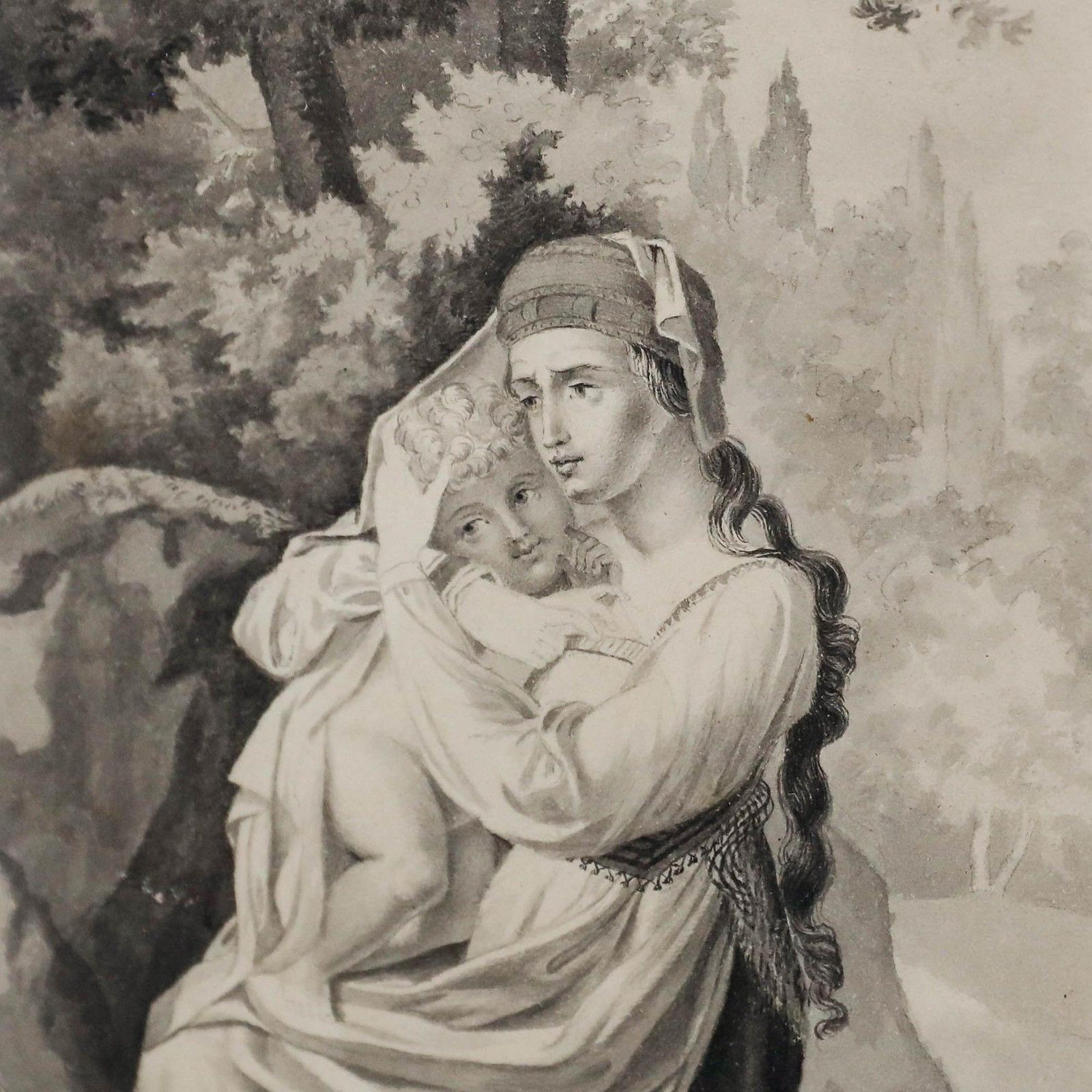 After Pauline Auzou (1775 1835) Framed Watercolour, Daria (Maternal Fear) photo Art