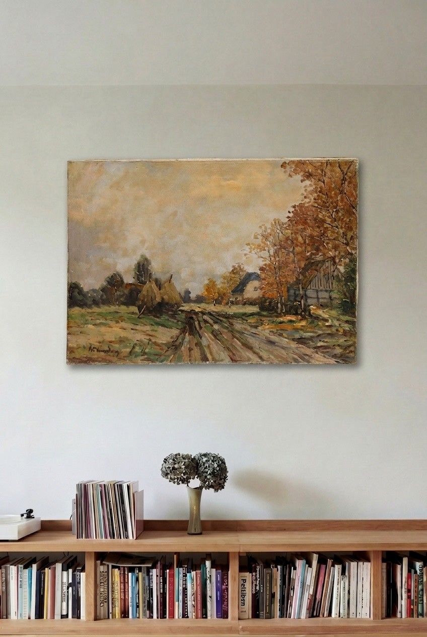 Mid 20th Century Oil Landscape Near Düsseldorf photo for sale