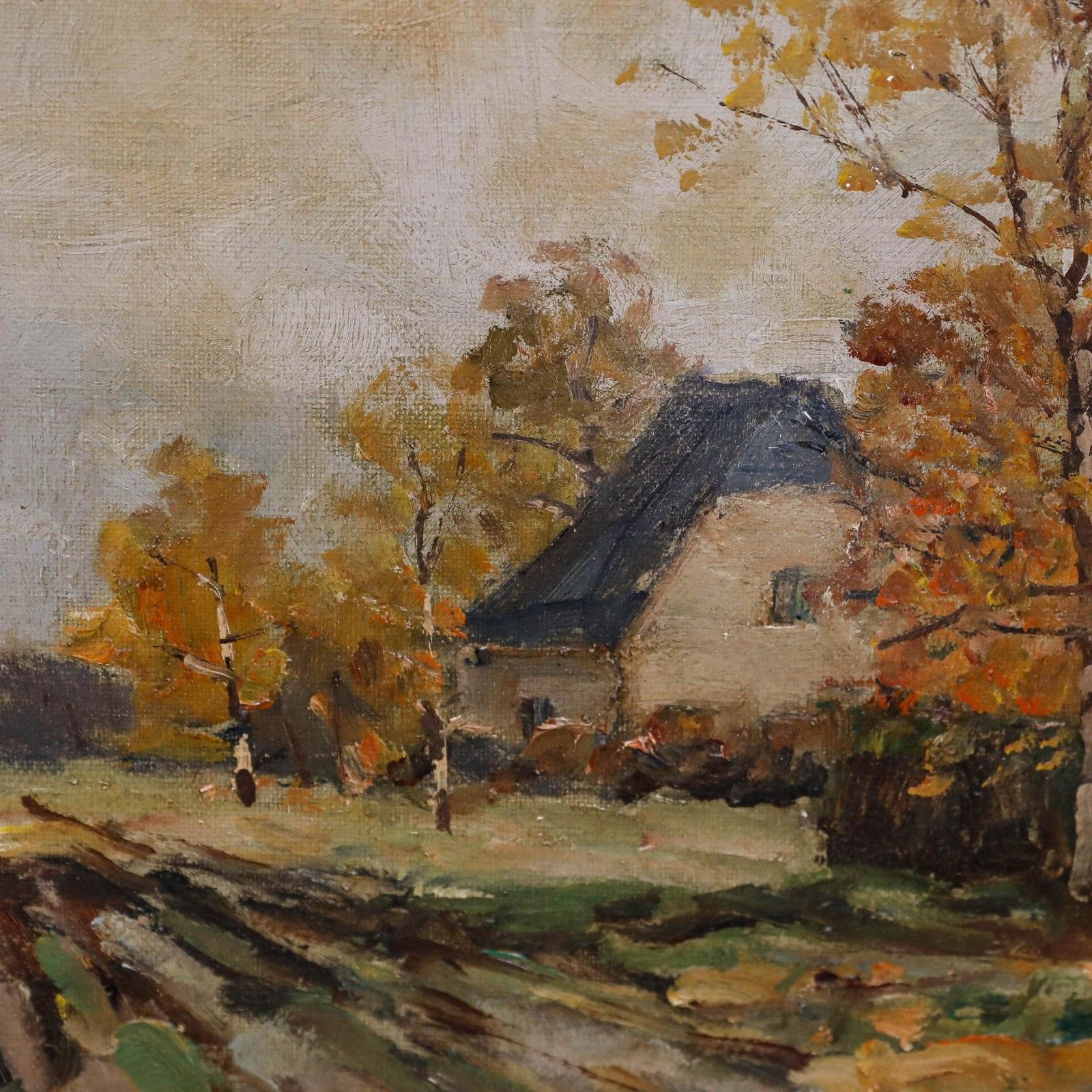 Mid 20th Century Oil Landscape Near Düsseldorf photo vintage