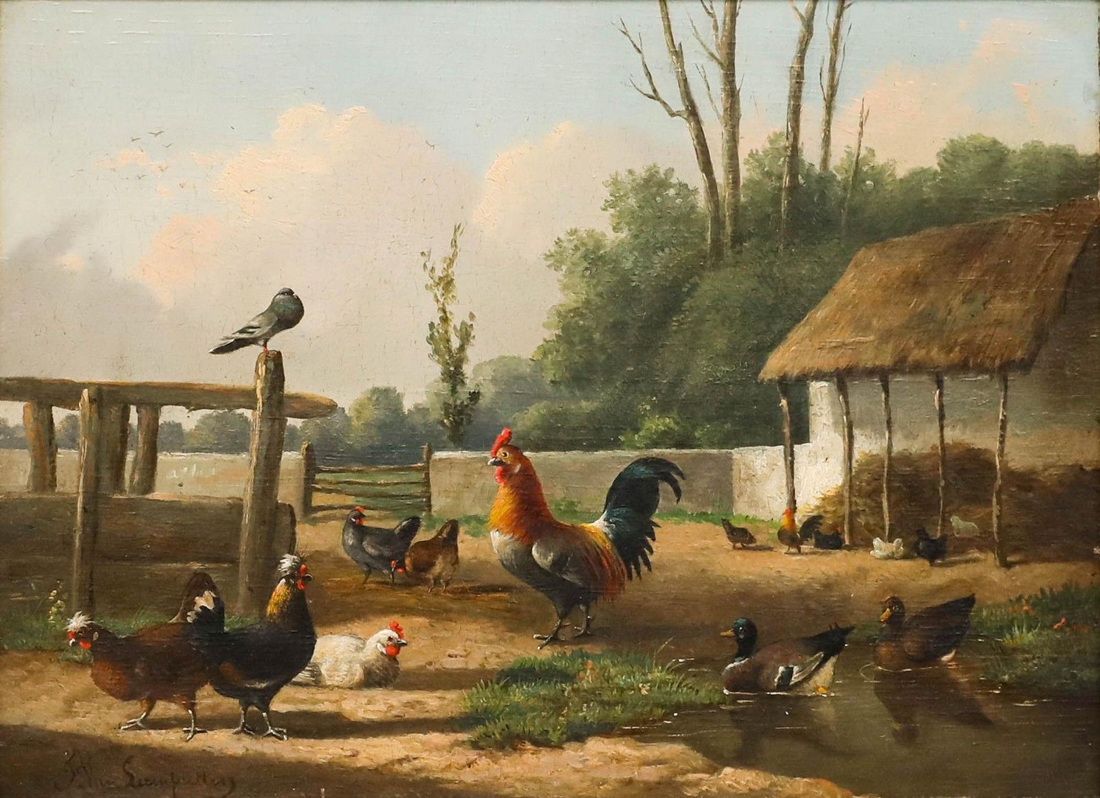 Frans Van Leemputten (1850 1914) Framed Oil, Poultry In A Farmyard photo furniture