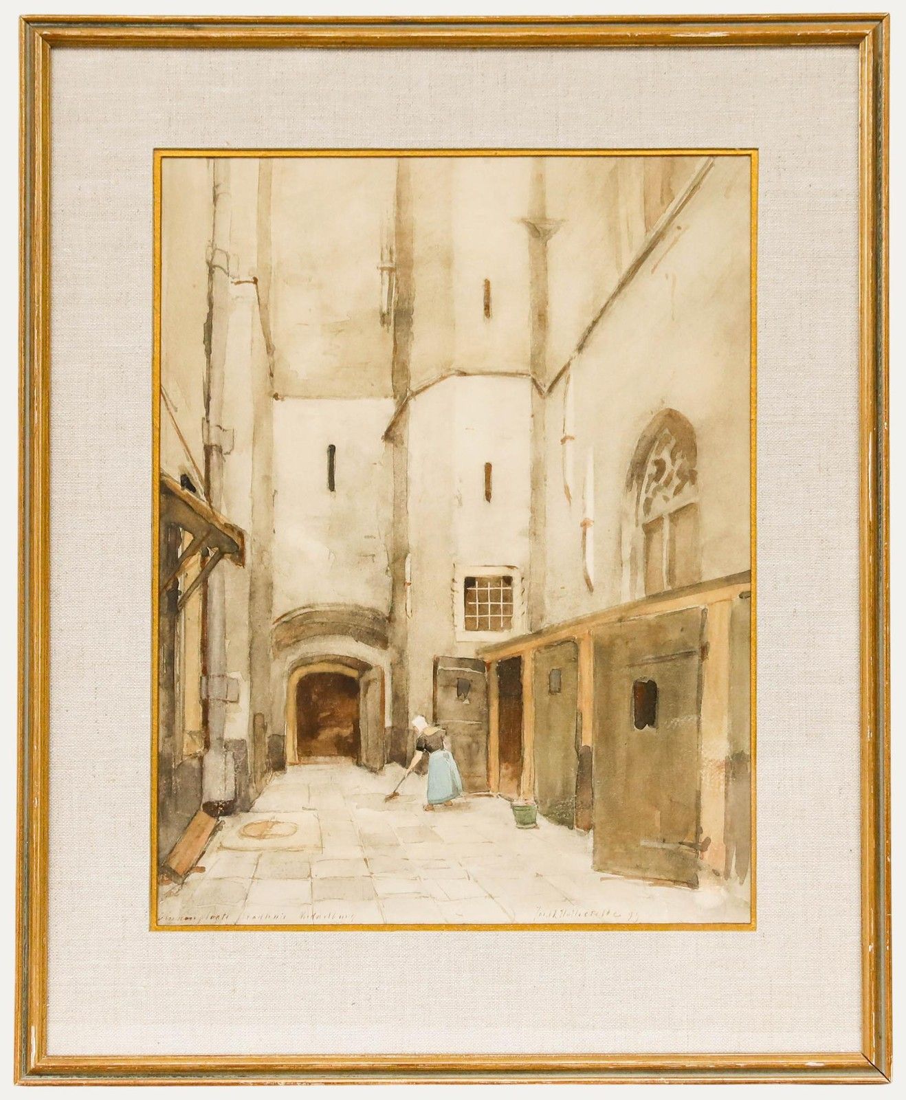 Jacob Huybrecht Hollestelle (1858 1920) 1899 Watercolour, Sweeping The Alley