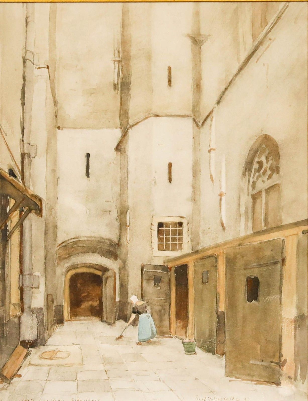 Jacob Huybrecht Hollestelle (1858 1920) 1899 Watercolour, Sweeping The Alley photo furniture
