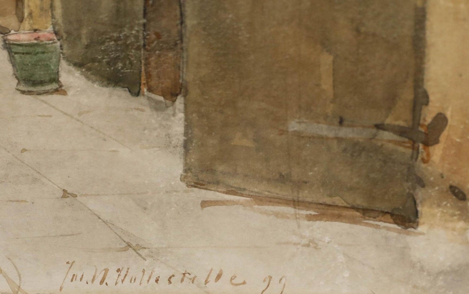 Jacob Huybrecht Hollestelle (1858 1920) 1899 Watercolour, Sweeping The Alley photo vinterior