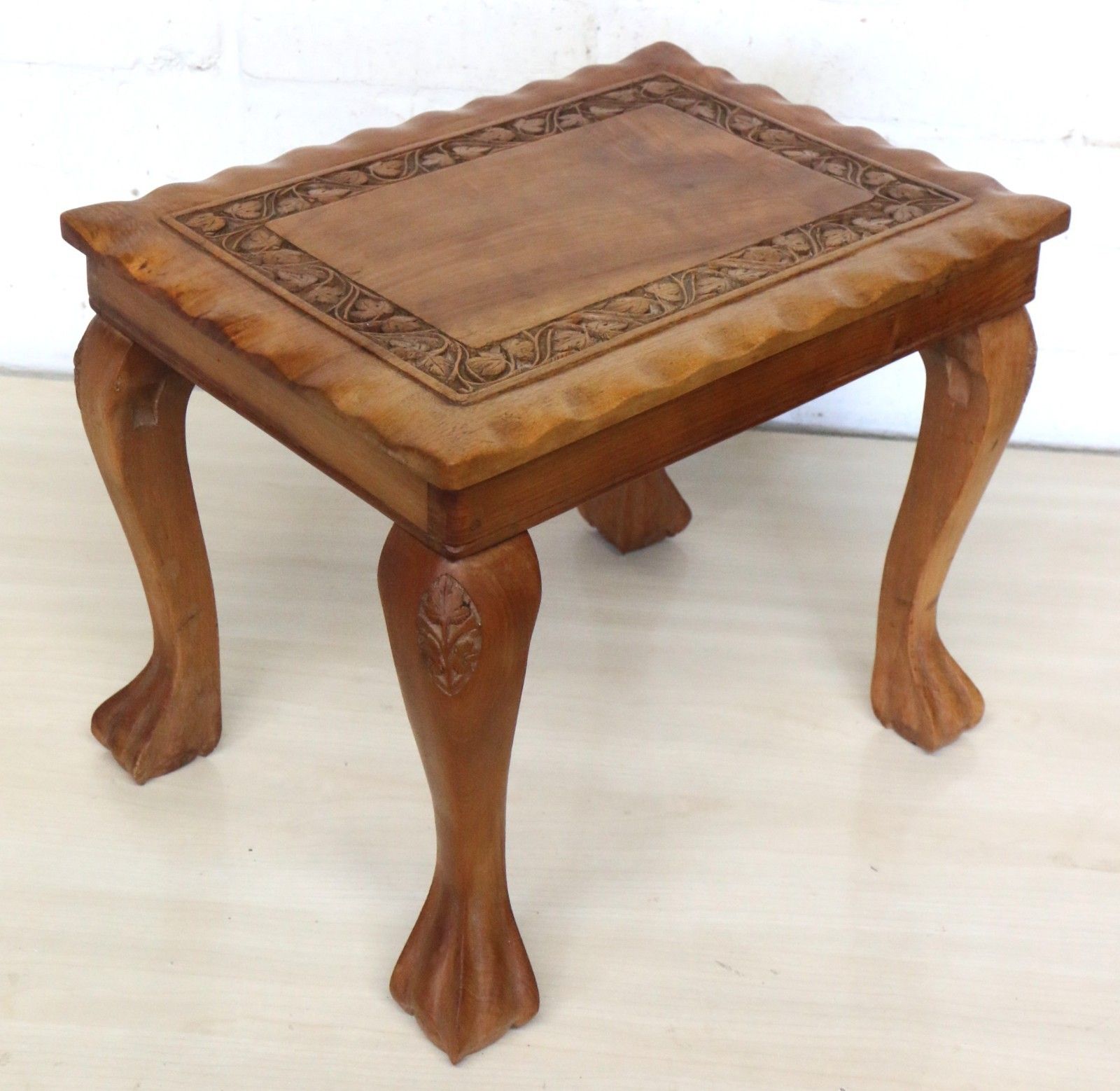 A Vintage Small Wooden Teak Table Carved Details 20th C. S.E.Asian Handmade 2 Of 2 photo furniture