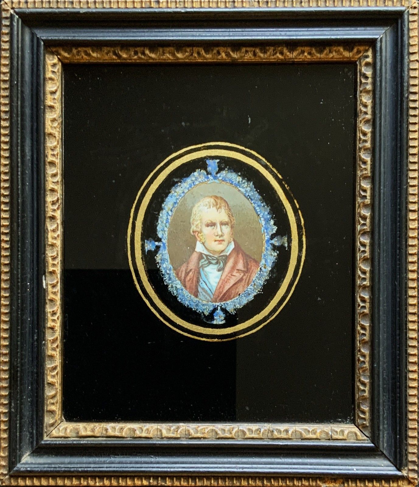 Sir Walter Scott Miniature Portrait Painting Antique Circa 1900 Hogarth Framed photo vintage