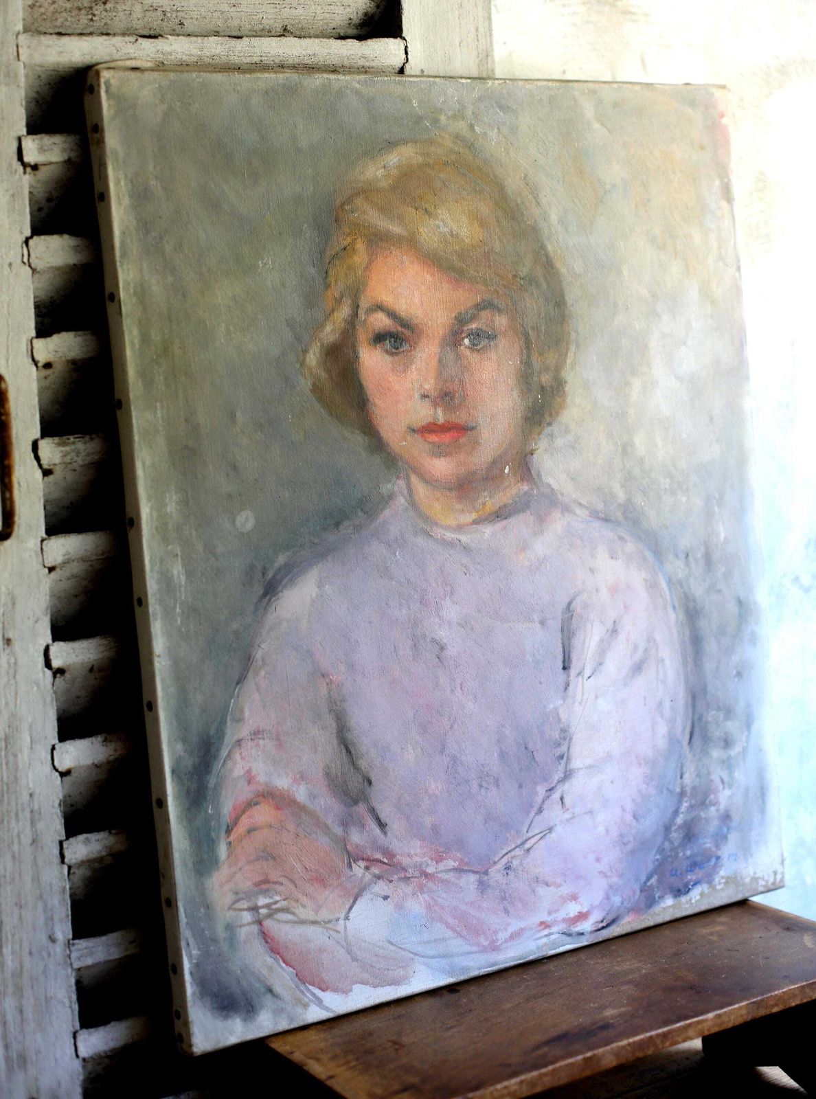 Vintage Portrait Oil Painting Of A Woman Mid Century Art photo vintage