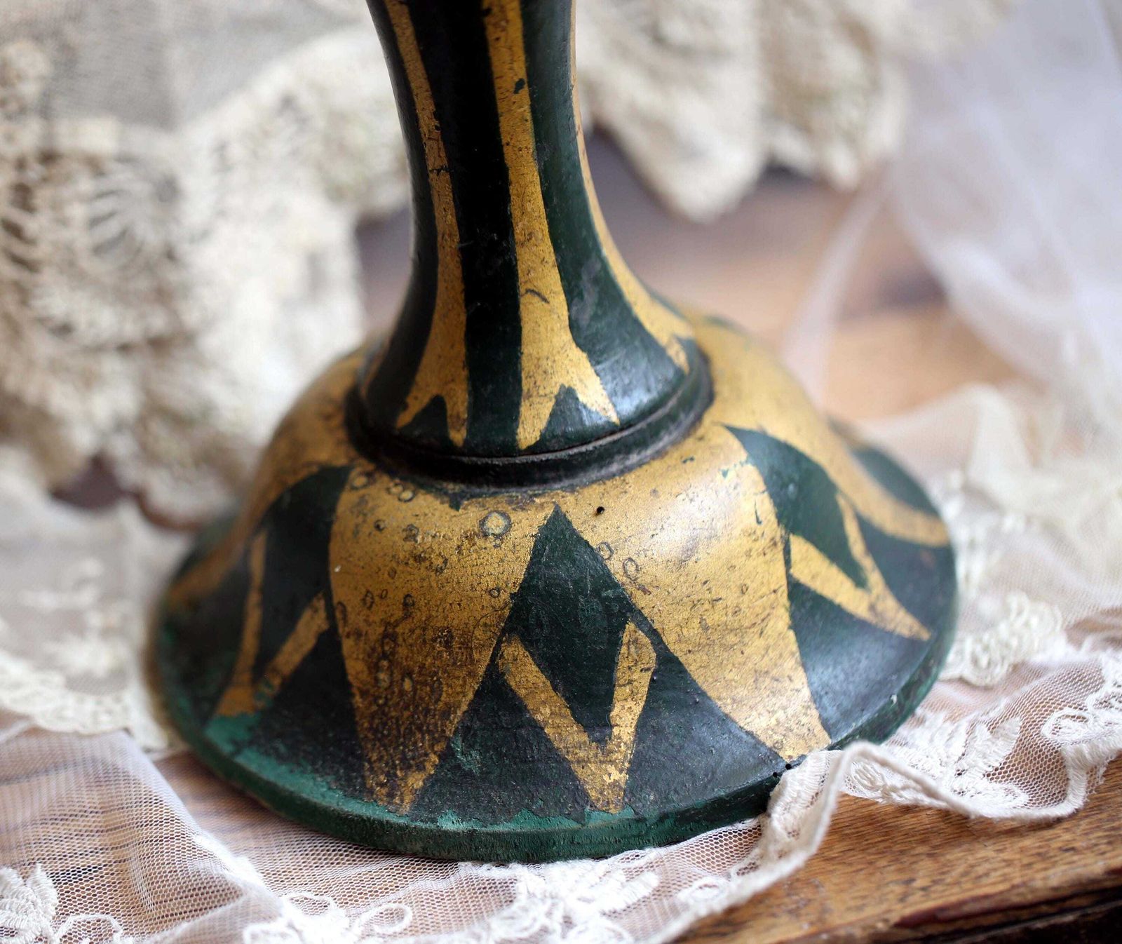Antique Pedestal Green And Gold Painted Column Wooden Statue Stand photo 159.0
