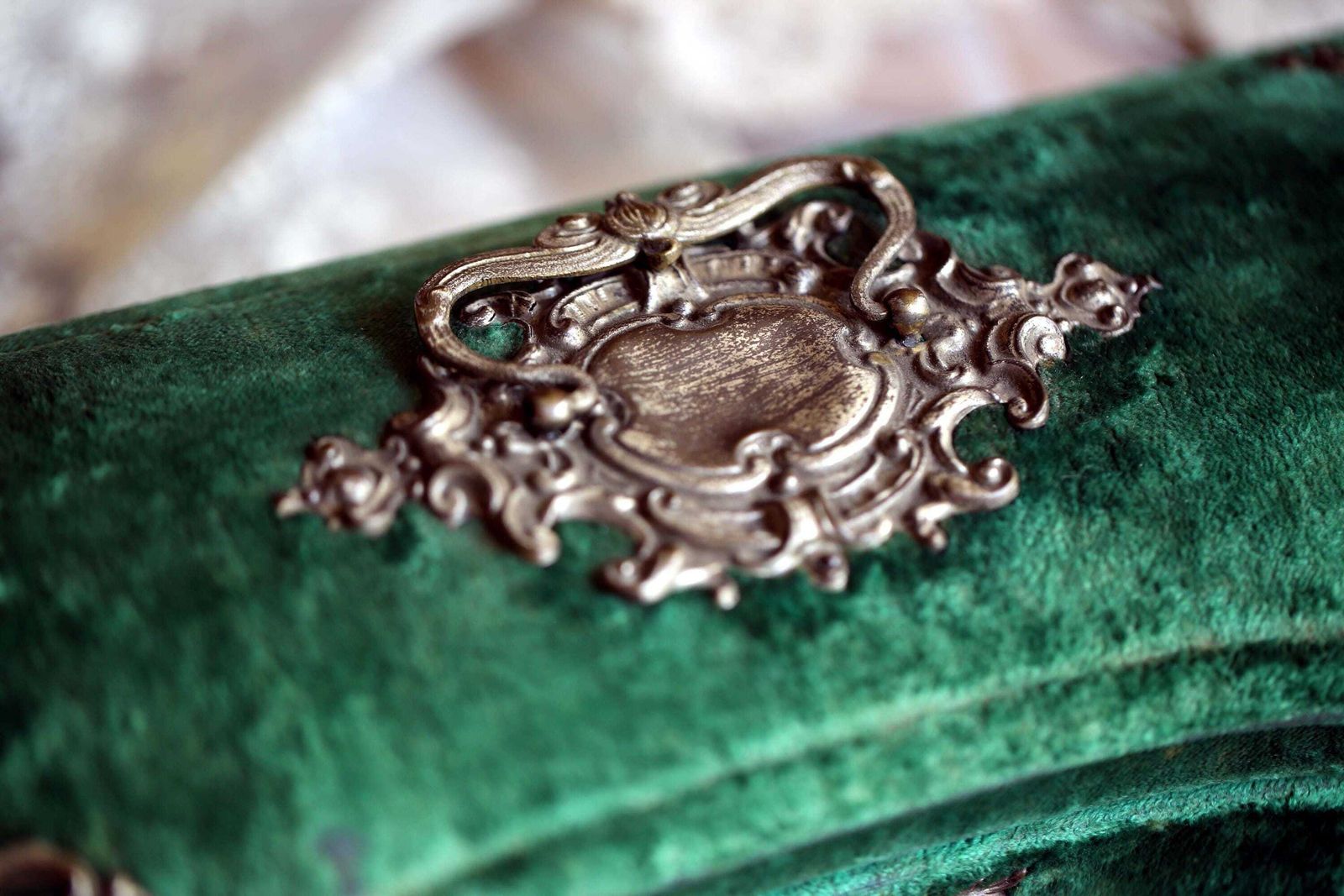 Antique French Green Velvet Jewellery Box Rococo Trinket Casket photo 340.0