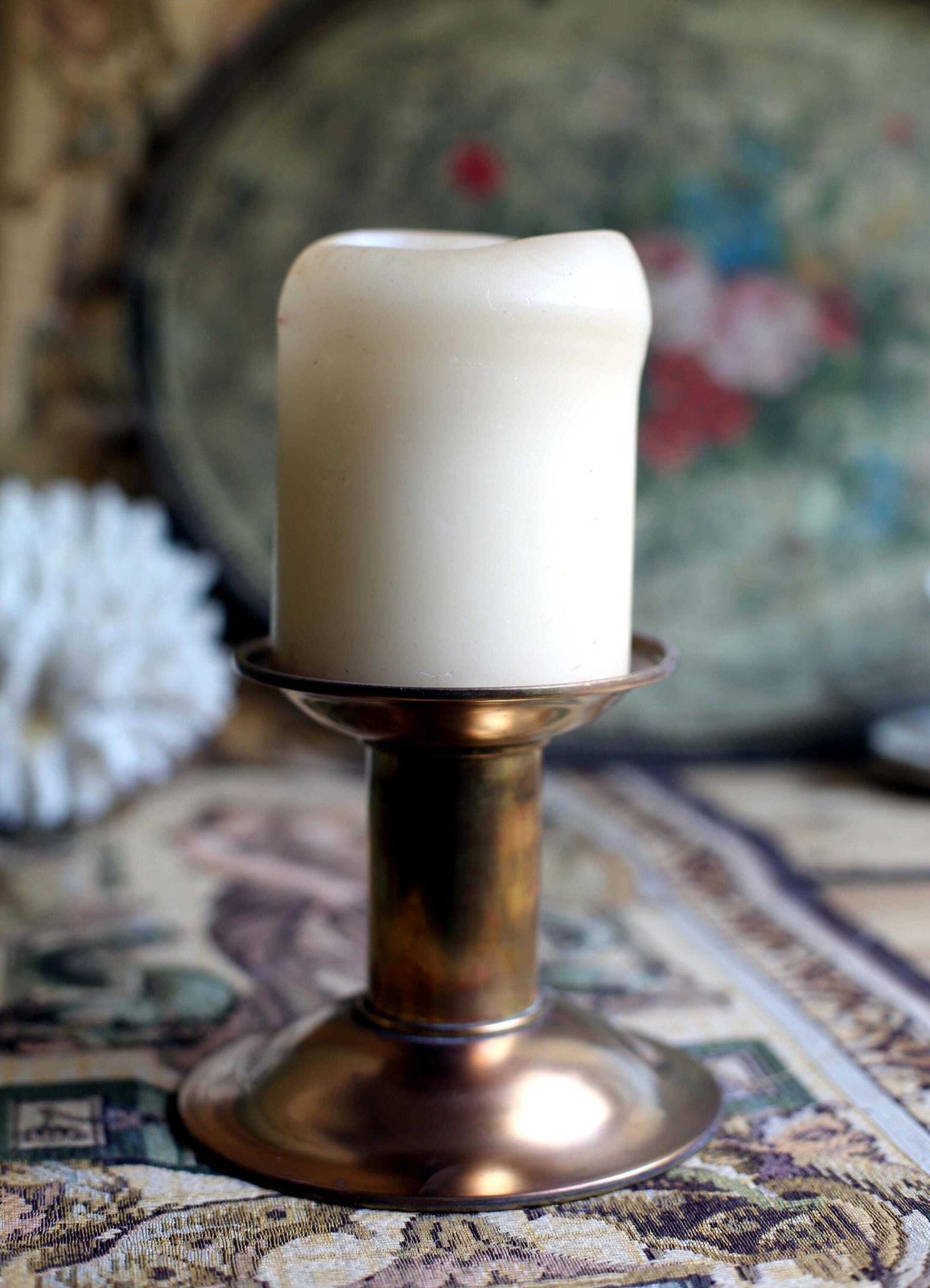 Antique French Brass Church Alter Chuncky Candlestick Candleholder photo Home Decor