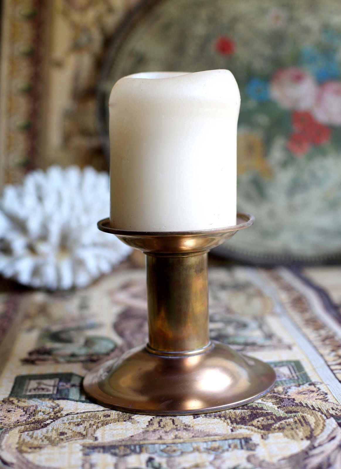 Antique French Brass Church Alter Chuncky Candlestick Candleholder photo vinterior