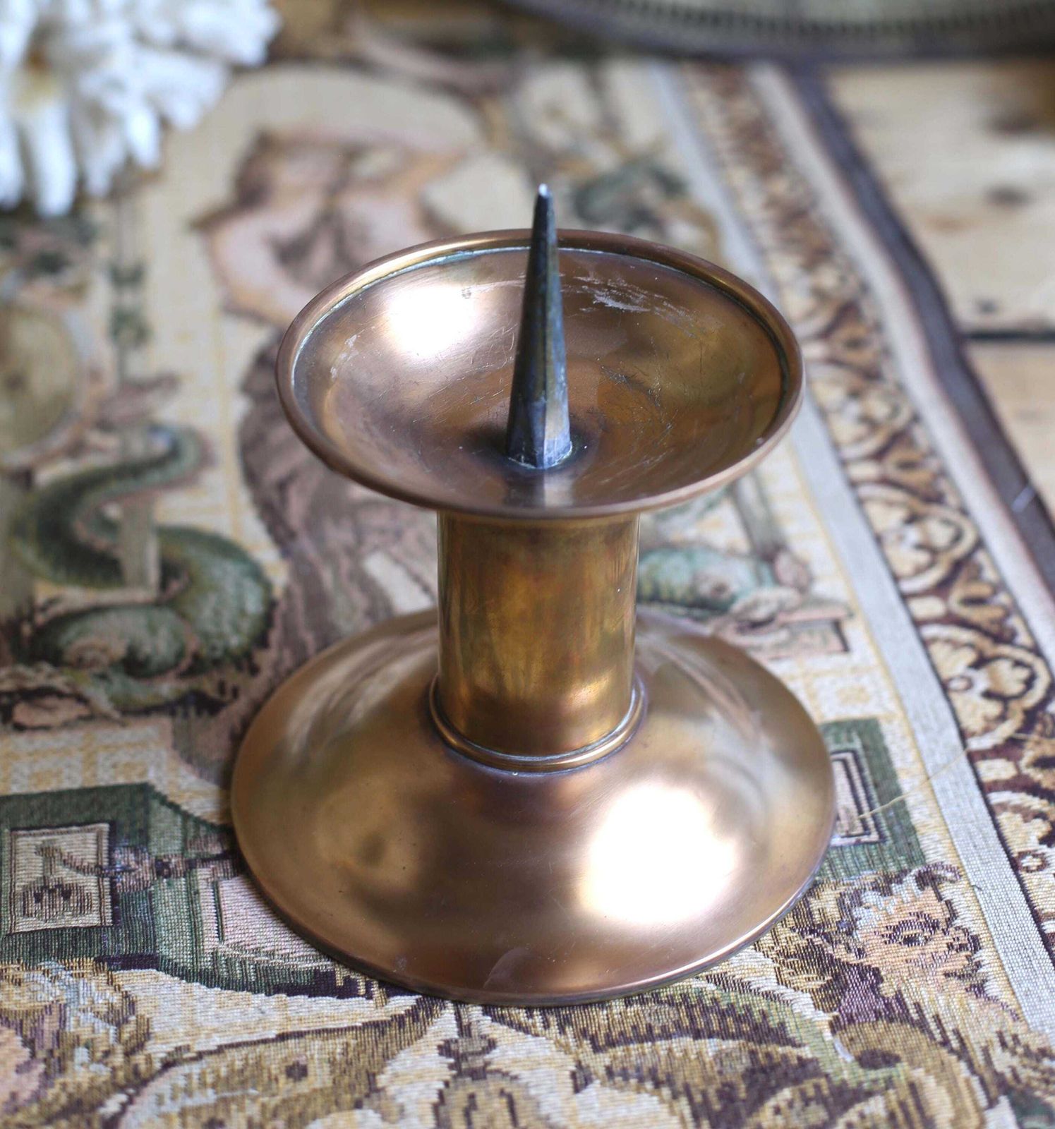 Antique French Brass Church Alter Chuncky Candlestick Candleholder photo buy