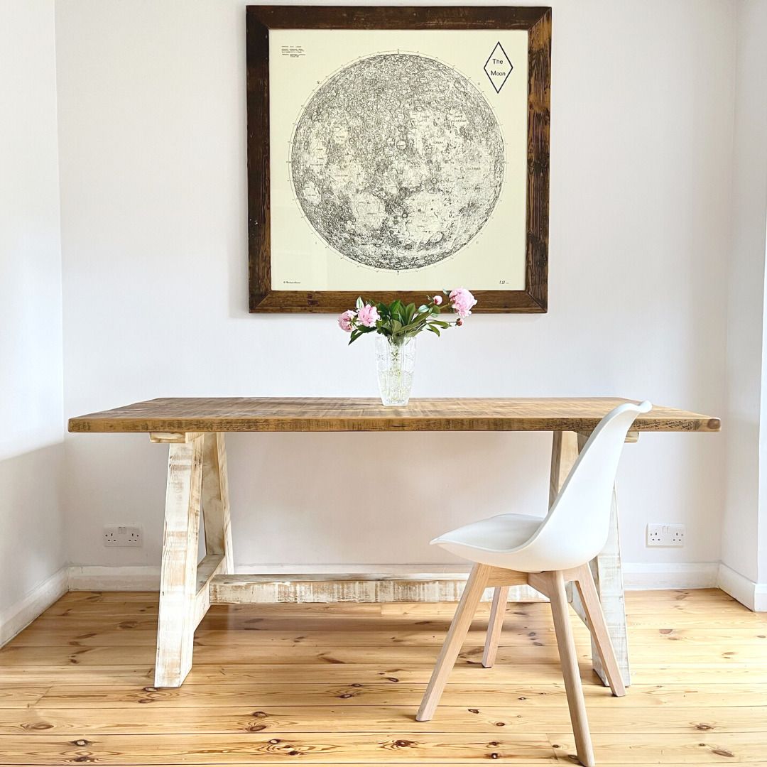 Large Lunar Surface Map Print – 19th Century Moon Artwork With Handmade Wooden Frame photo furniture