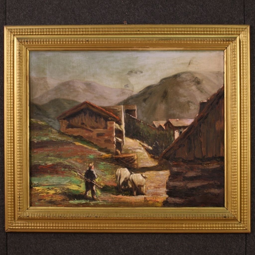 Bucolisch landschapsschilderij, gesigneerd, jaren 1950