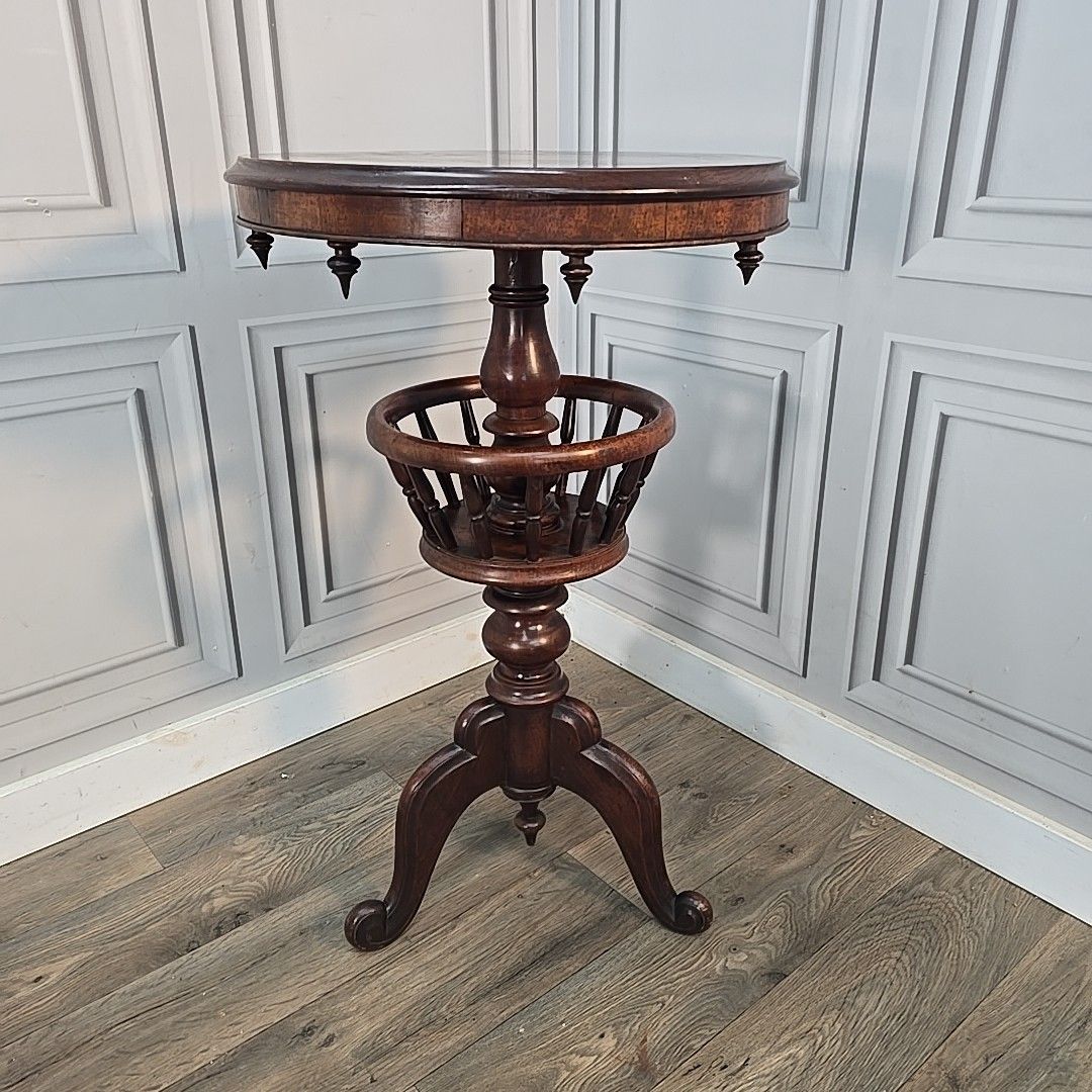 Antique Victorian Occasional Table Round Torchere Plant Stand Wine Lamp Wooden photo furniture