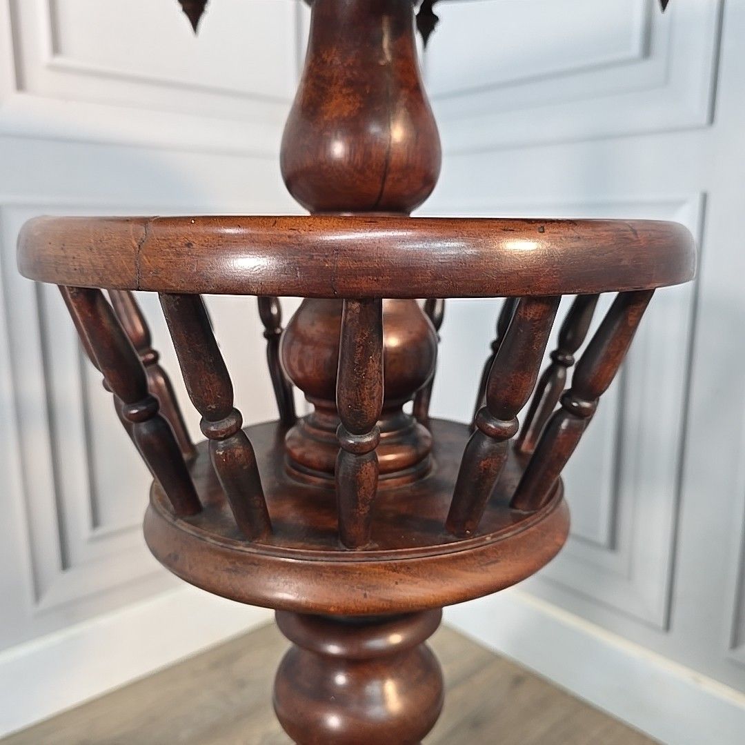 270.0 Antique Victorian Occasional Table Round Torchere Plant Stand Wine Lamp Wooden photo