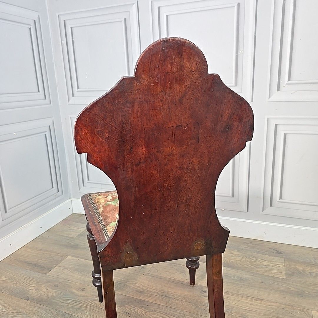 photo buy Antique Victorian Hall Chair Carved Walnut Needlepoint Seat Wooden Vintage