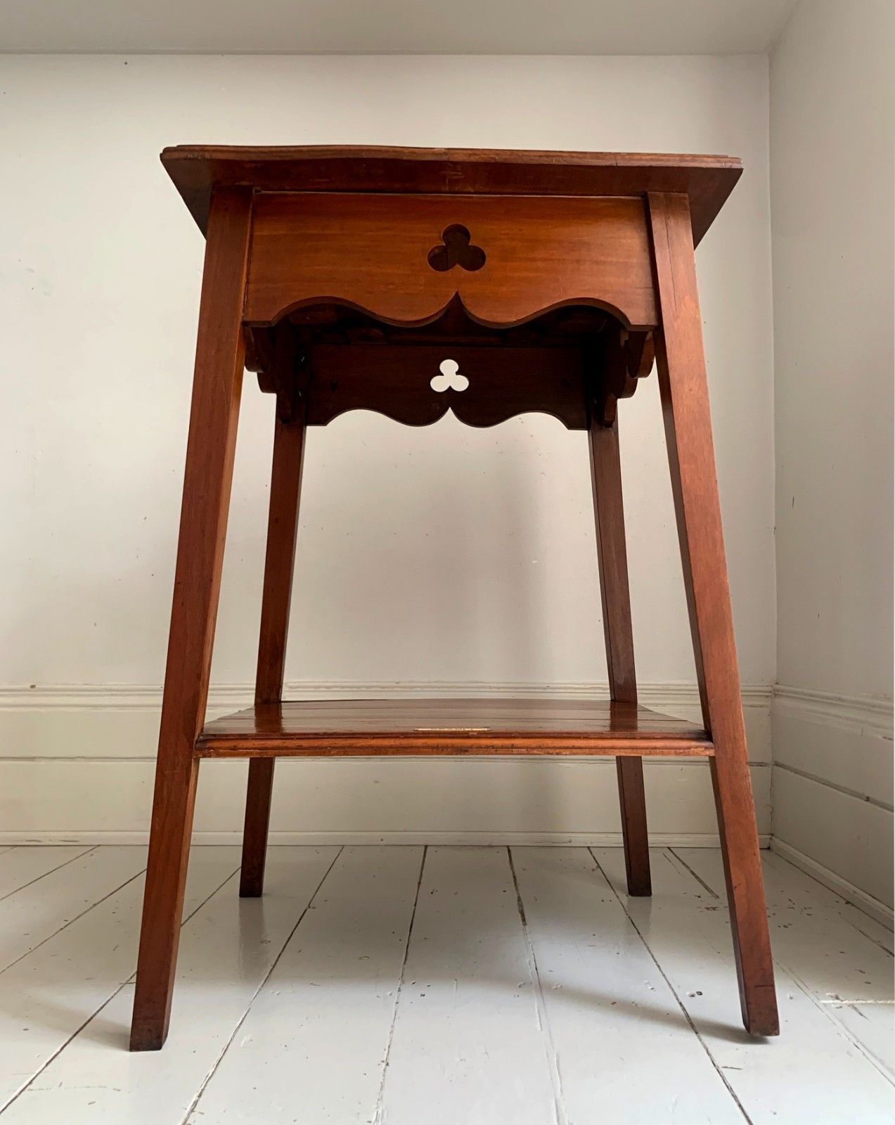 Antique Arts & Craft Carved Oak Two Tier Large Side Table photo furniture