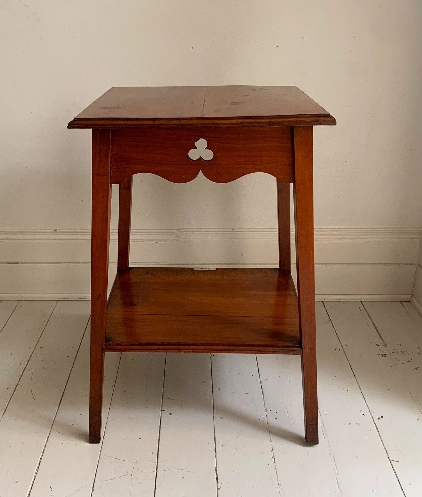 Antique Arts & Craft Carved Oak Two Tier Large Side Table photo vinterior