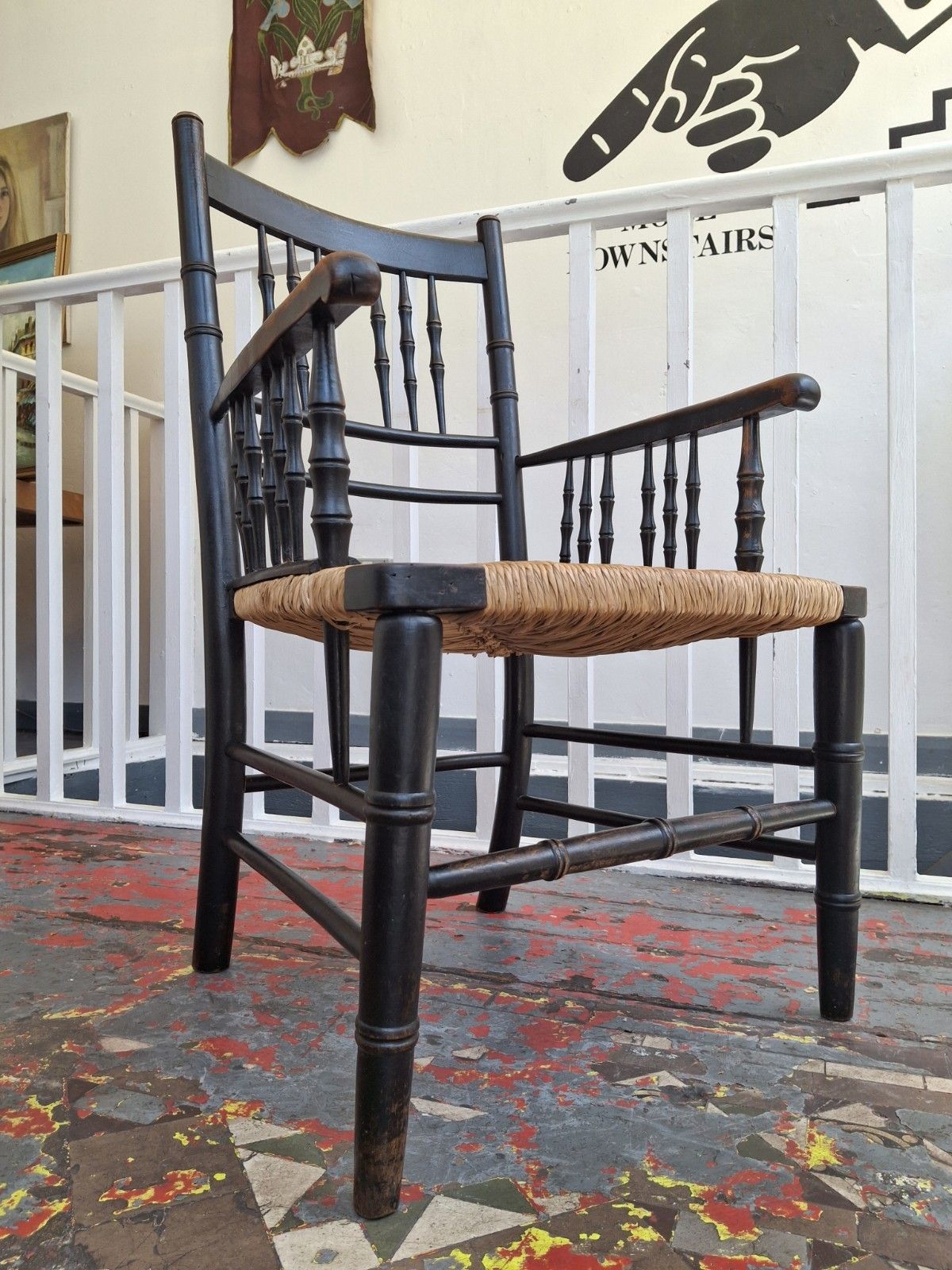 Early 20th Century Arts & Crafts Stained Beech Sussex Armchair. photo for sale