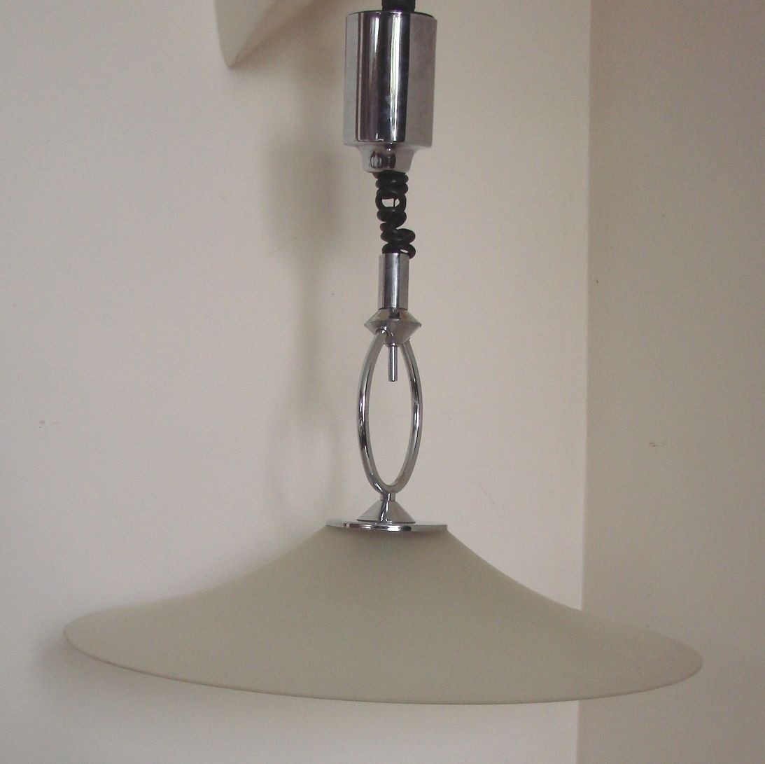 Helestra hanglamp, Duitsland, jaren 1970 | Chroom en matglas | Vintage photo 98.97