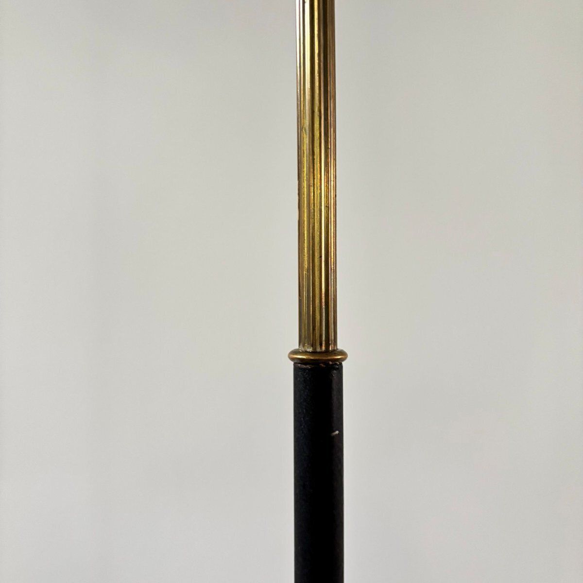 Mid Century Floor Lamp In Black Metal And Brass With Yellow Shade, Sweden, 1950s photo 1169.0