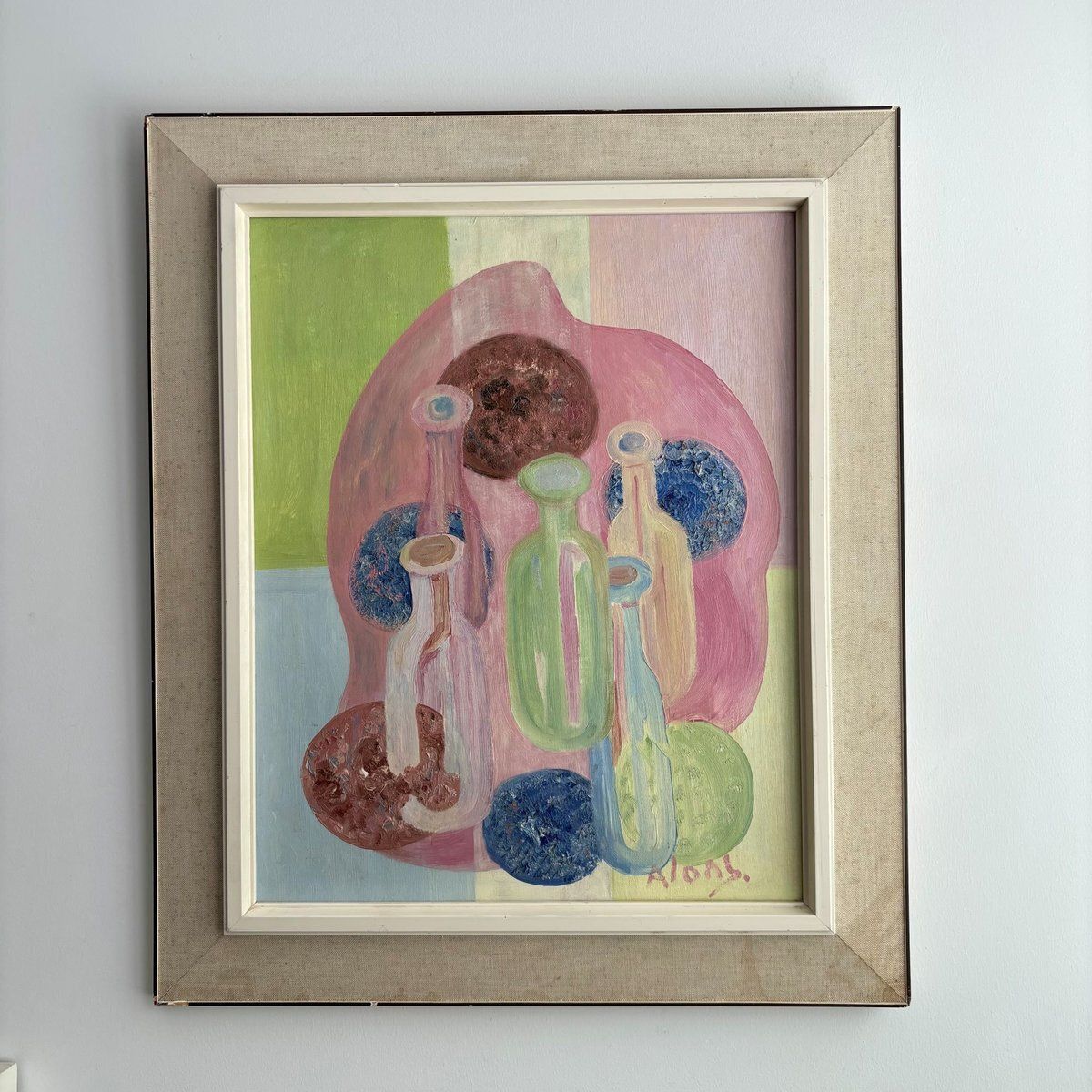 Cor (Cornelius Louis) Alons, Cubist Still Life, Oil Painting, 1940s, Framed