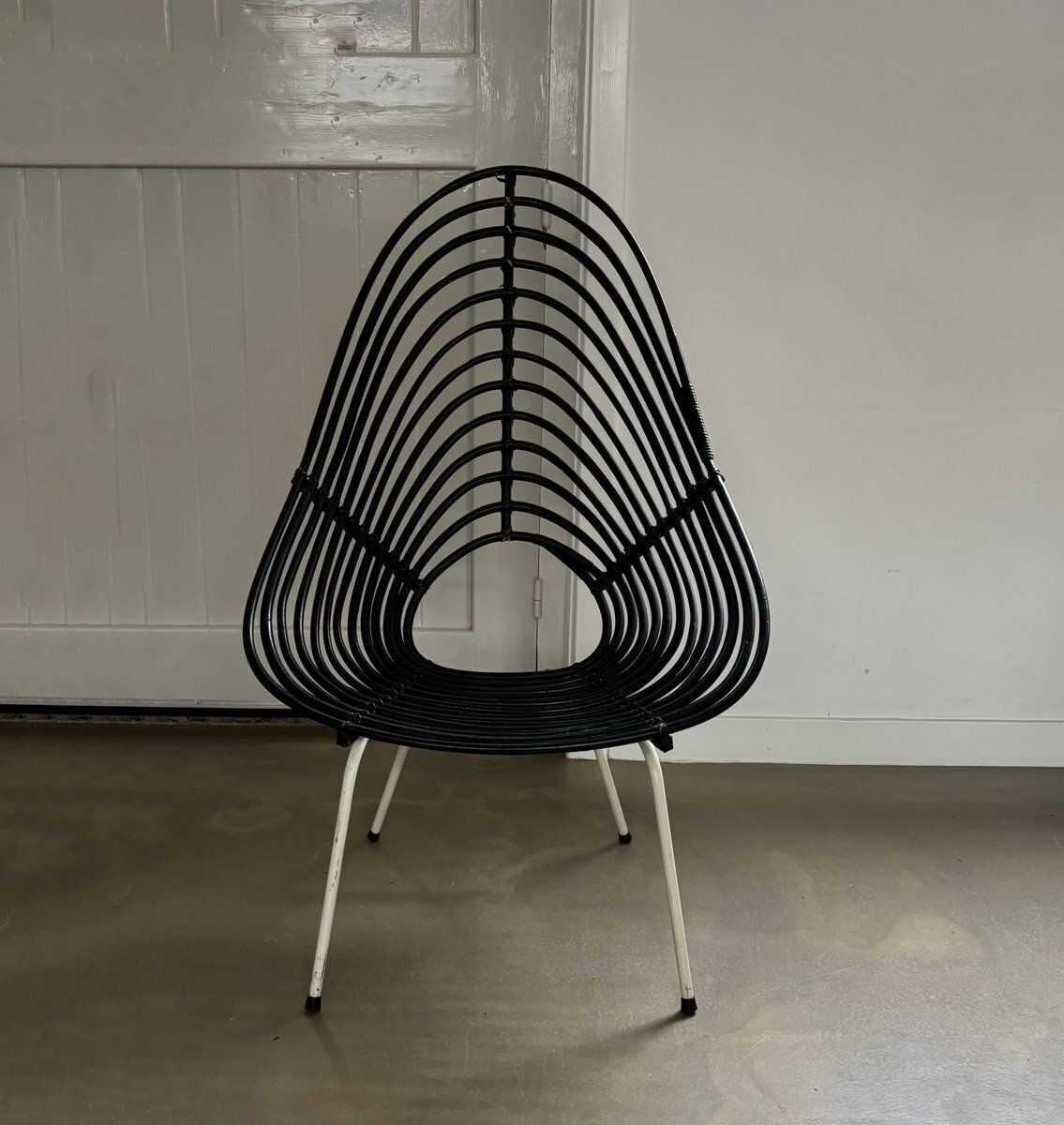 Blackened Rattan Lounge Chair By H. Broekhuizen For Rohé Noordwolde, The Netherlands, 1960s