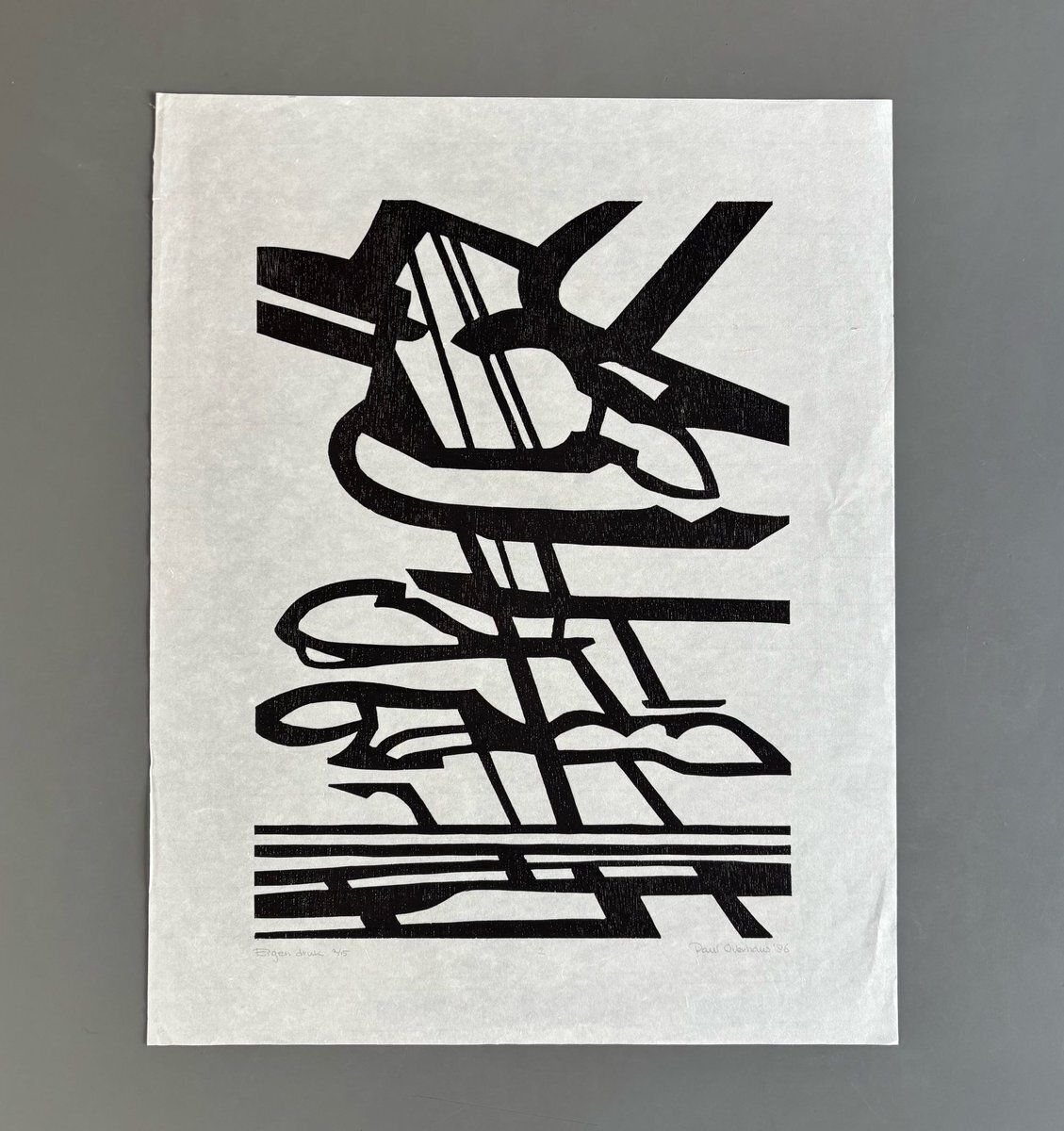 Paul Overhaus, Composition, 1986, Linocut Print On Japanese Paper photo furniture