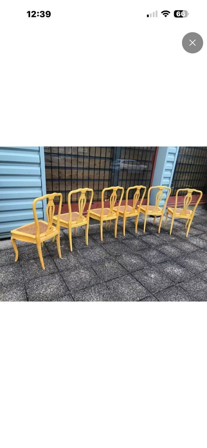 Set Of 6 Cane Chairs In Provençal Louis XV Style Pale Yellow Wood photo vinterior