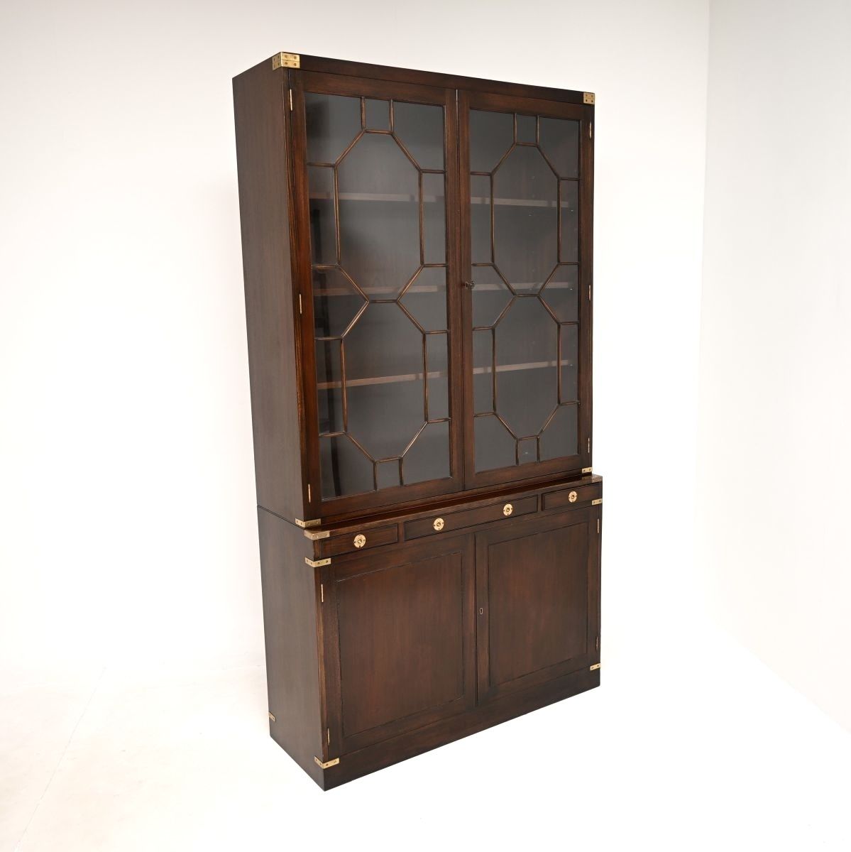 photo for sale Antique Military Campaign Style Mahogany Bookcase