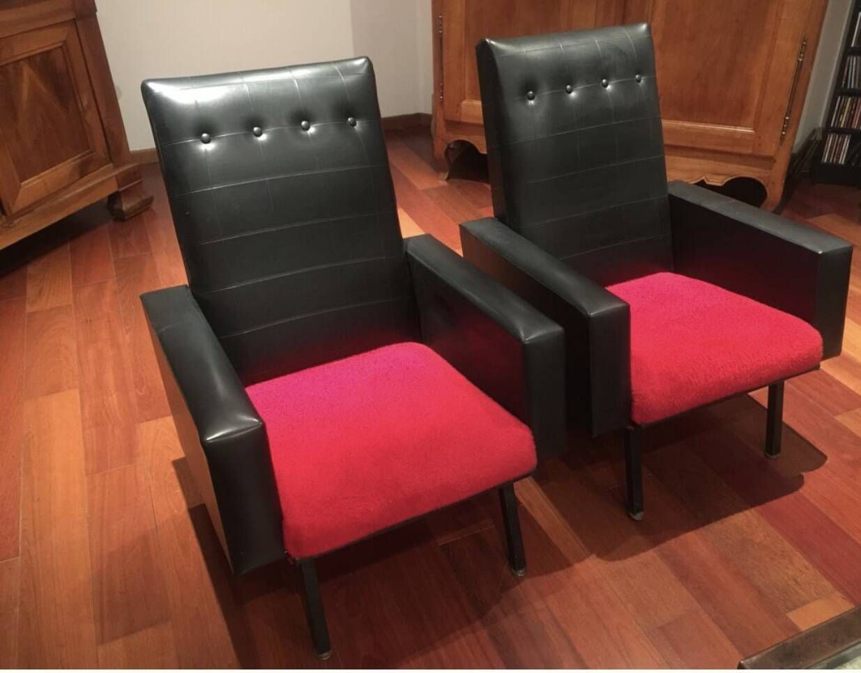 Pair Of Vintage Armchairs In Skai And Fur photo vintage