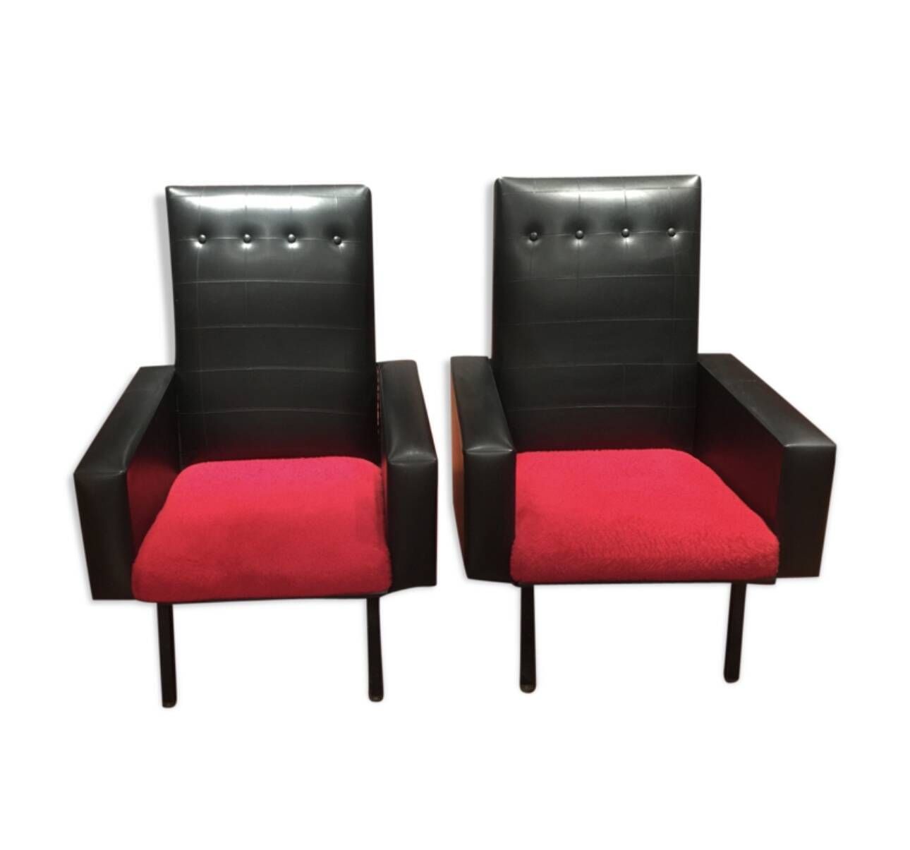 photo for sale Pair Of Vintage Armchairs In Skai And Fur