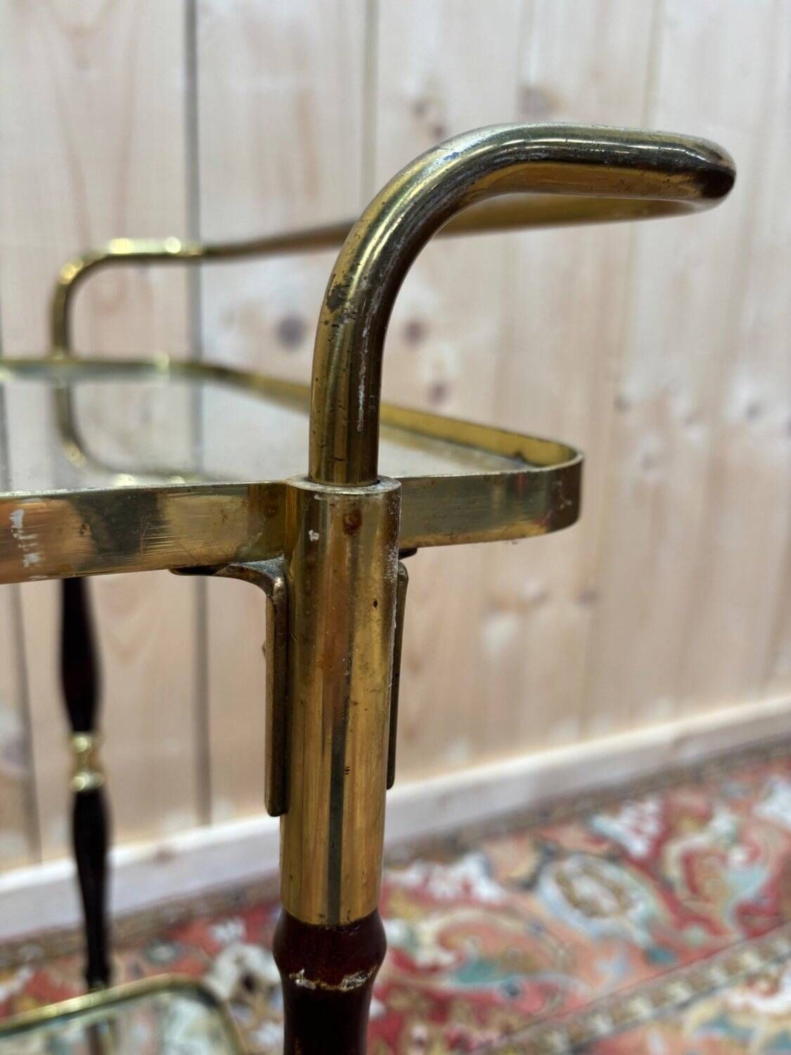Glass, Brass, And Wood Side Table From The 1950s/60s. photo Furniture