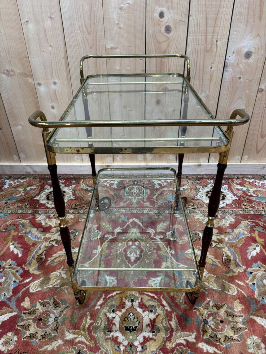 Glass, Brass, And Wood Side Table From The 1950s/60s. photo buy