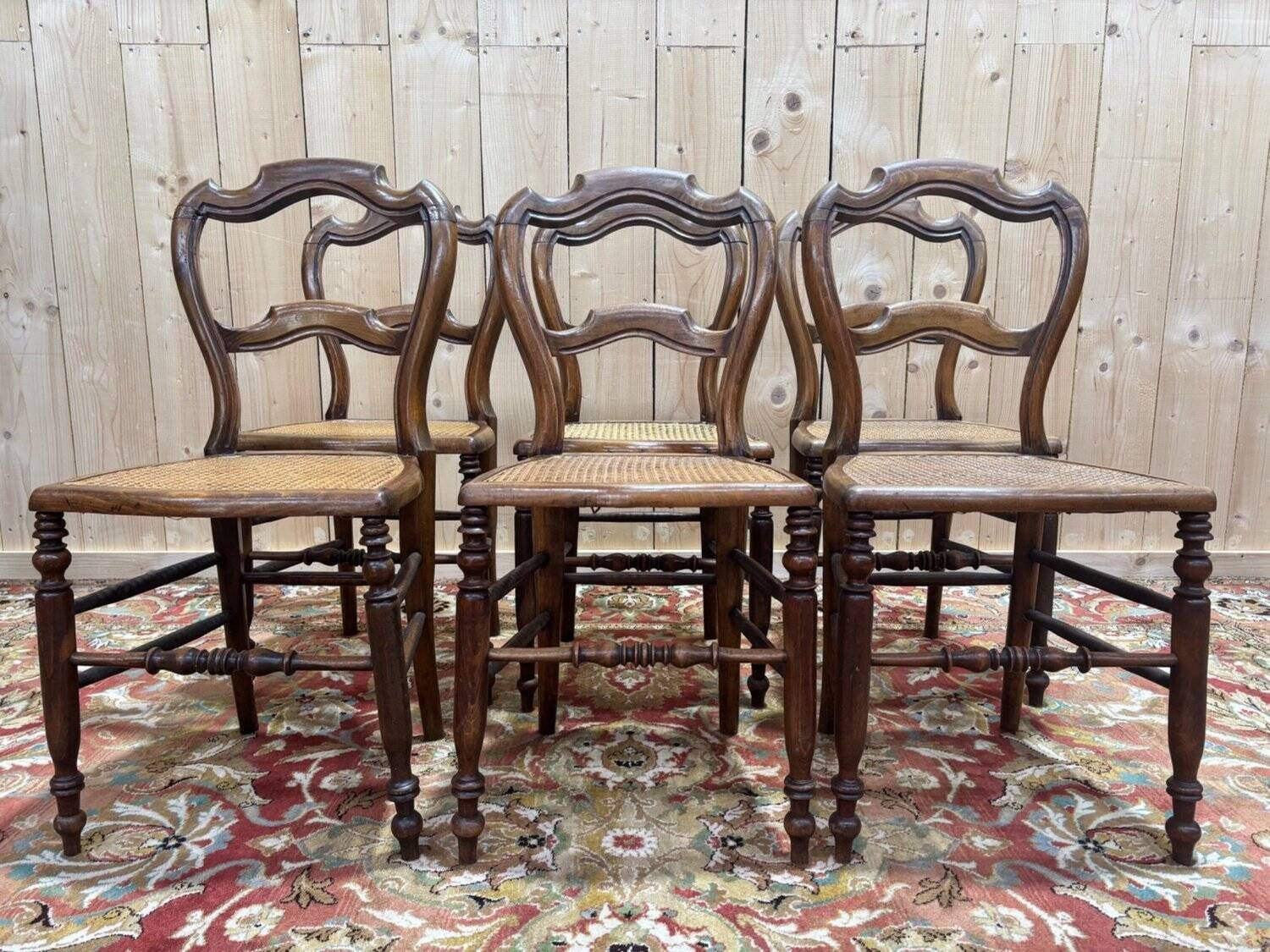 Set Of 6 Louis Philippe Caned Walnut Chairs, 19th Century. photo furniture