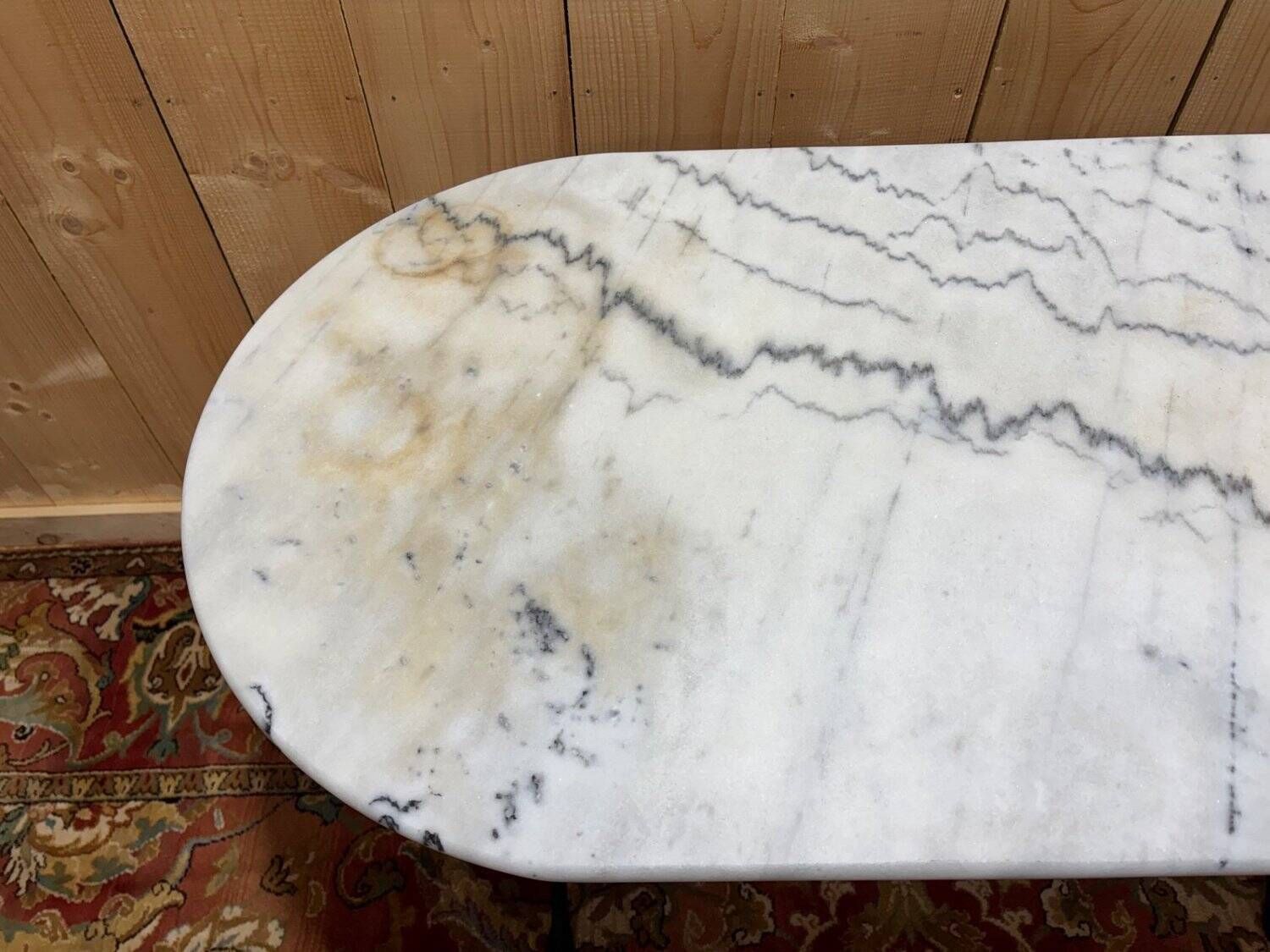 Authentic Bistro Table With White Marble And Cast Iron From The Early 20th Century. photo for sale