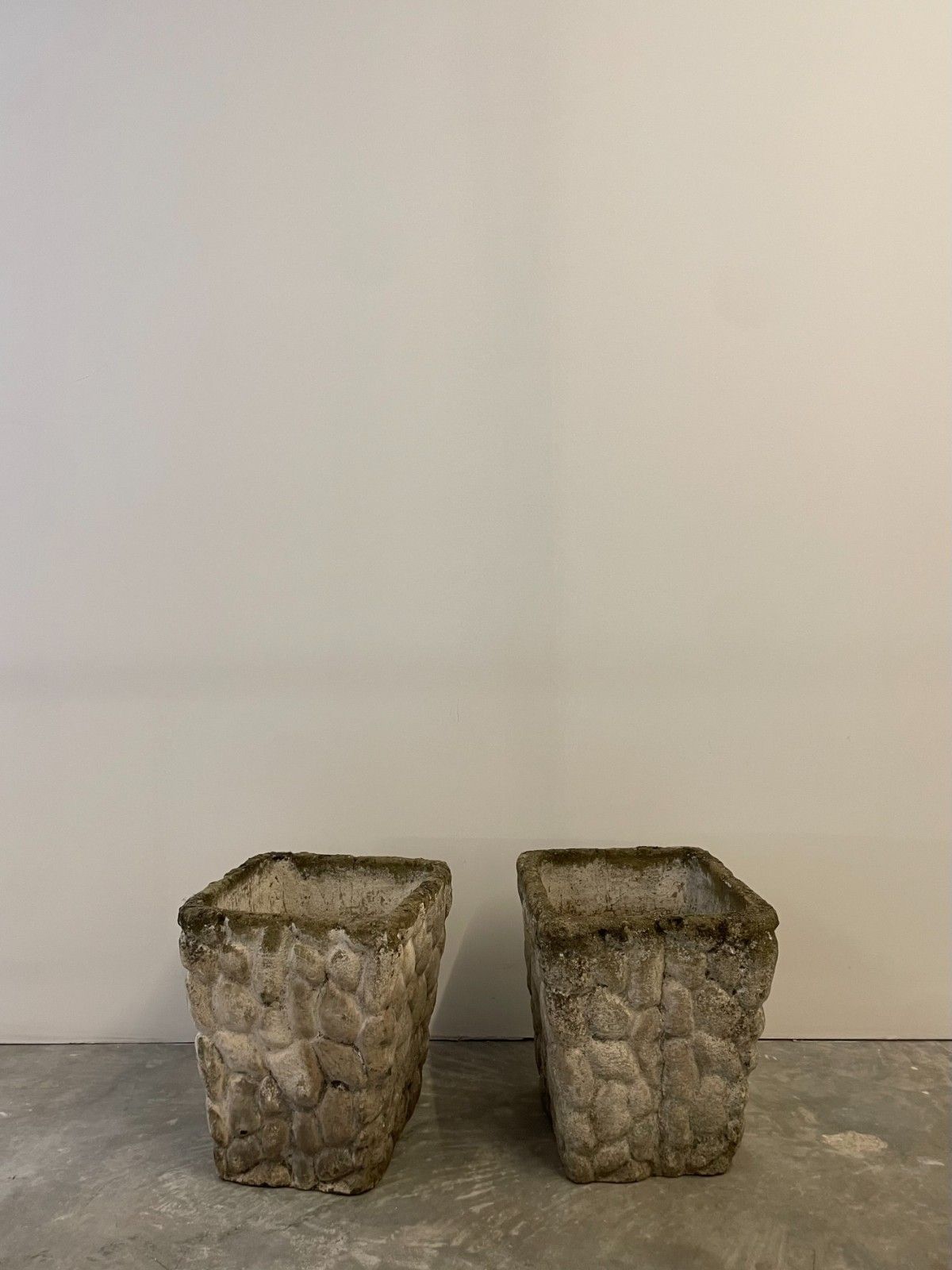 Vintage Circa 1970s Mid Century Pair Of Weathered Cast Stone Square Planter Pots photo furniture
