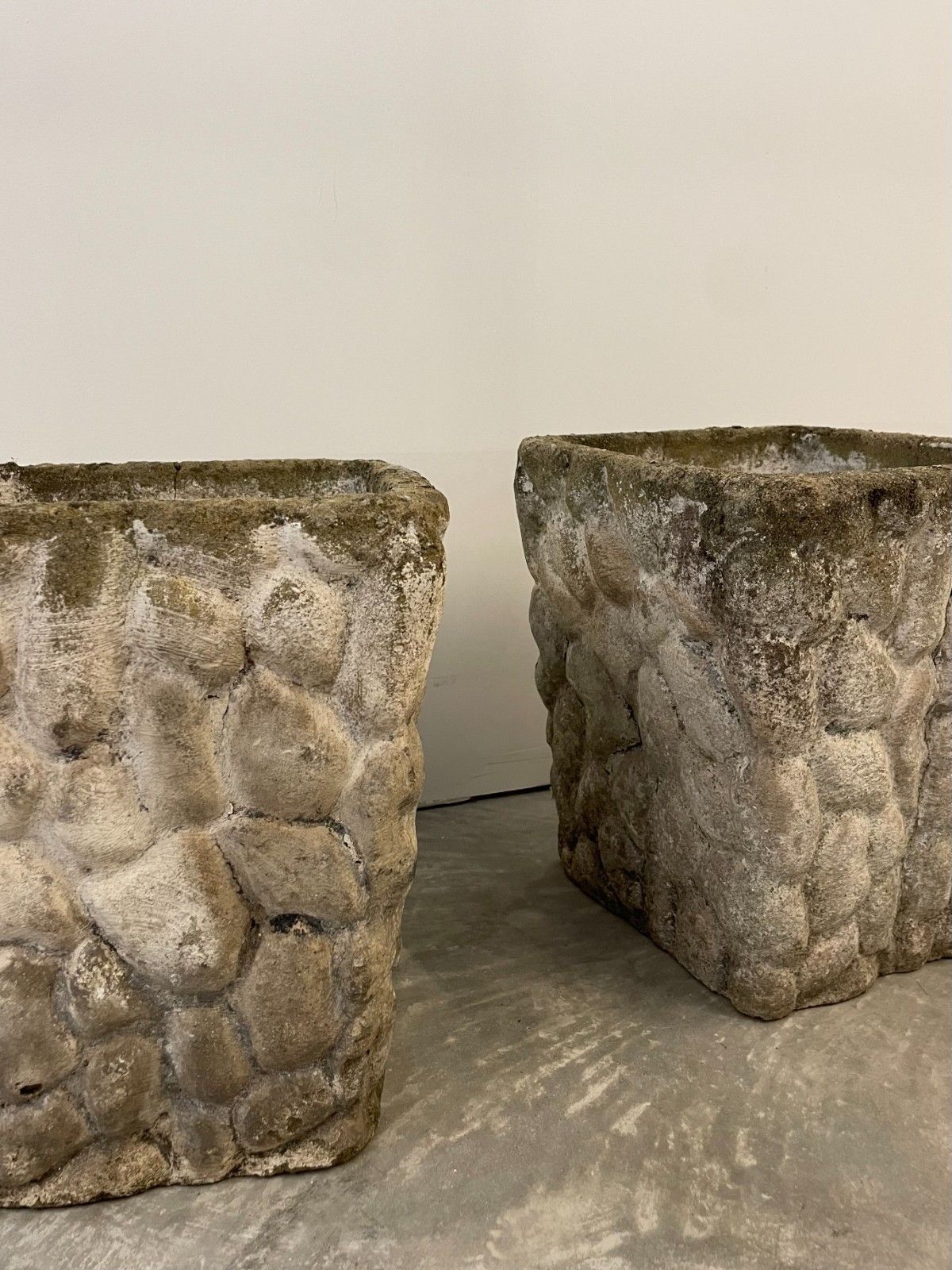 Vintage Circa 1970s Mid Century Pair Of Weathered Cast Stone Square Planter Pots photo Garden Decor