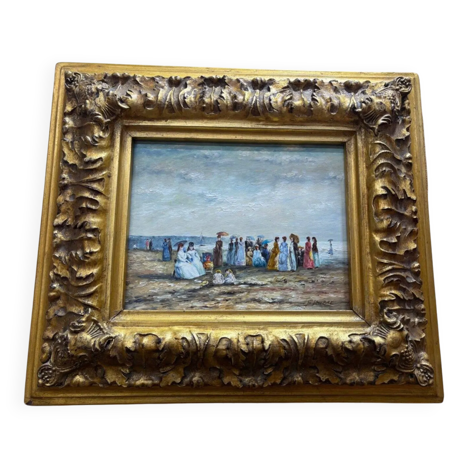 Oil On Panel Beach Scene 19th Century   F. Hubert, Boudin Style