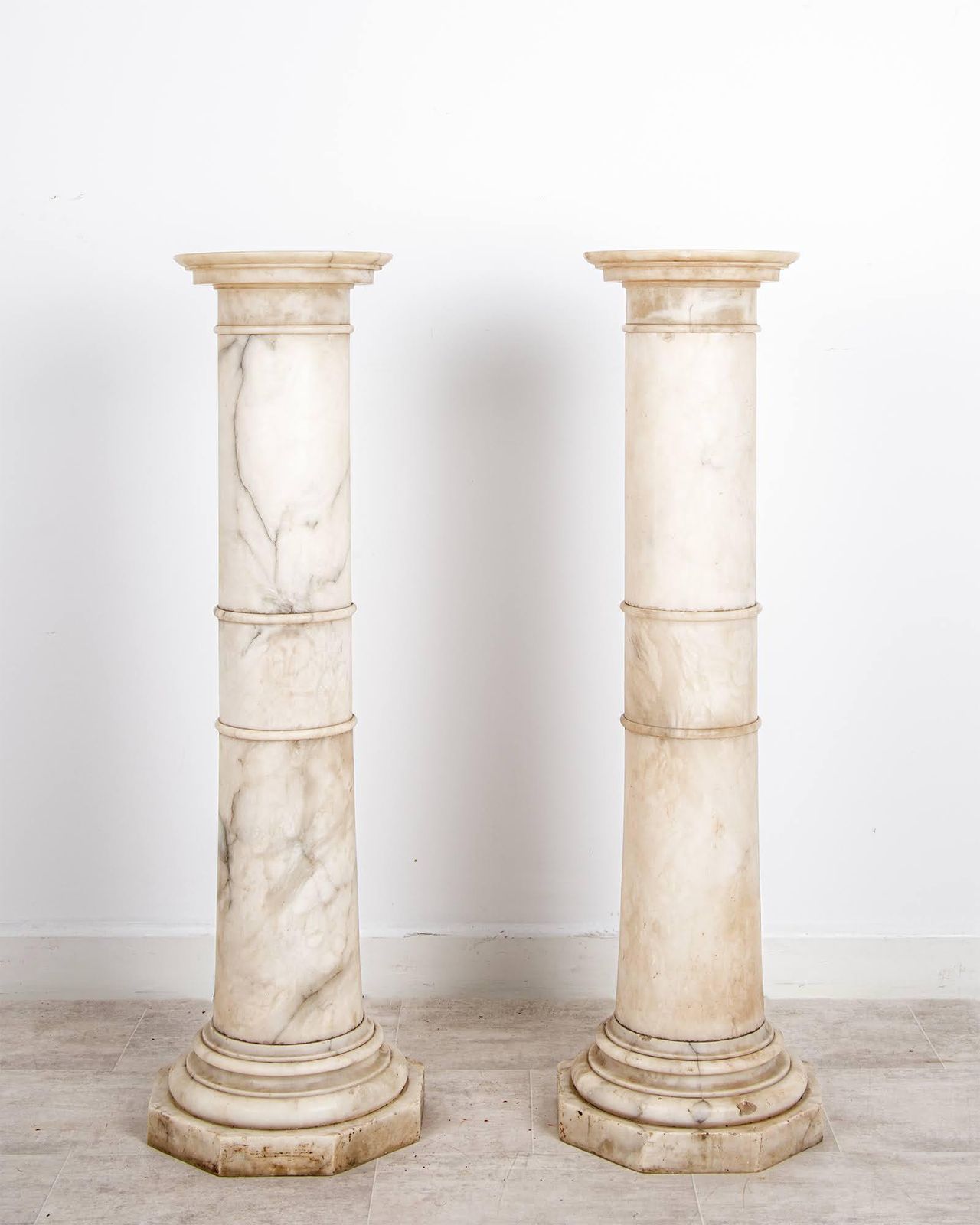 Pair Of Antique Alabaster Pedestal Columns Display Stands photo furniture