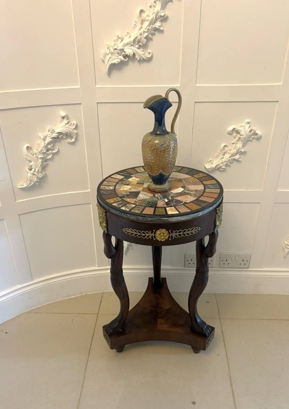 Antique 19th Century Specimen Marble Top Centre Table Mahogany Swan Support photo for sale