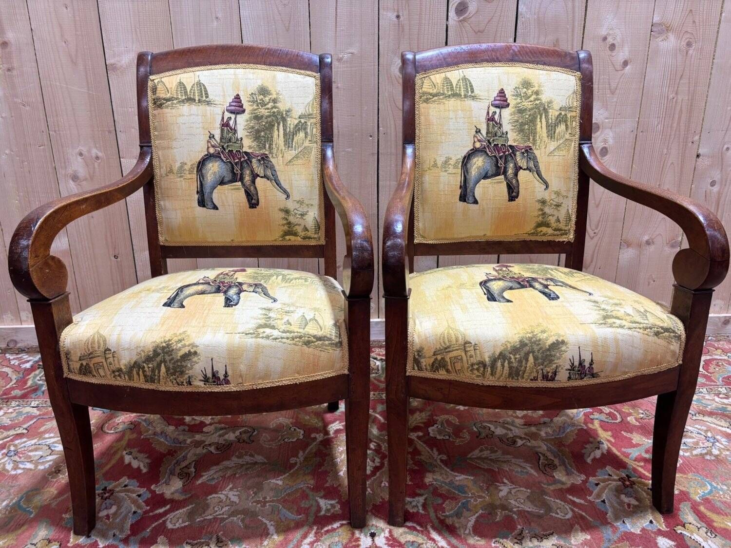 photo for sale Pair Of 19th Century Armchairs With A Scrolled Back