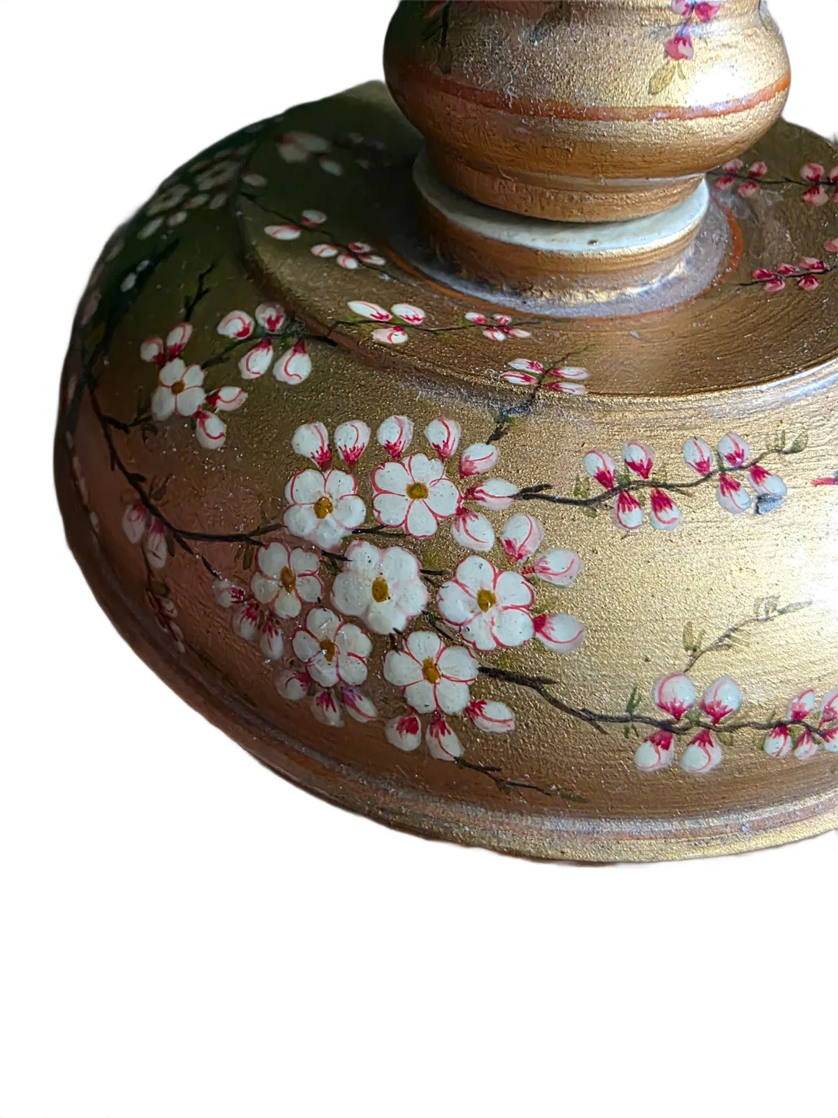 Vintage Early 1900s Kashmiri Hand Painted Candlestick/Lamp Base Pair – Gold Floral & Bird Motif photo 900.0