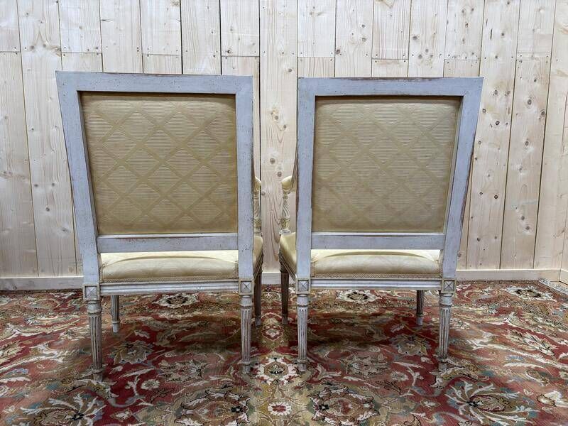 Pair Of Louis XVI Style Armchairs In Patinated Wood photo for sale