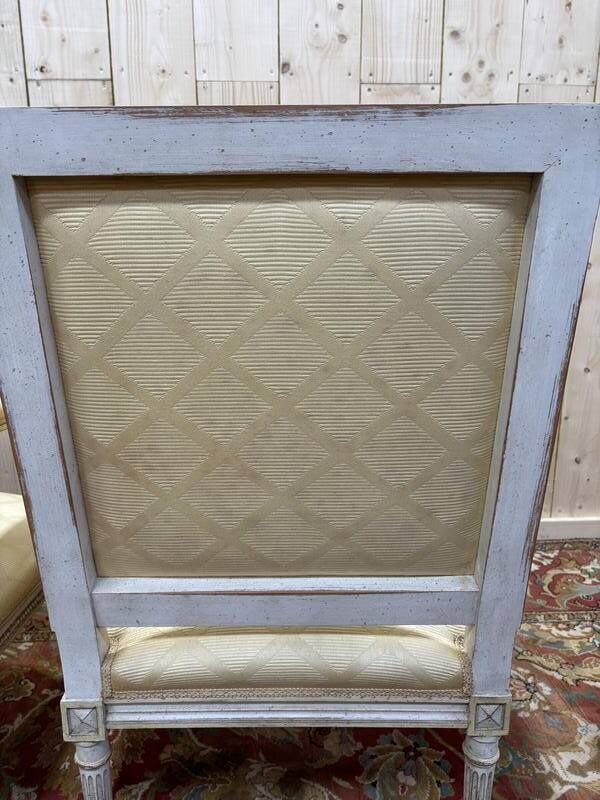 528.0 Pair Of Louis XVI Style Armchairs In Patinated Wood photo