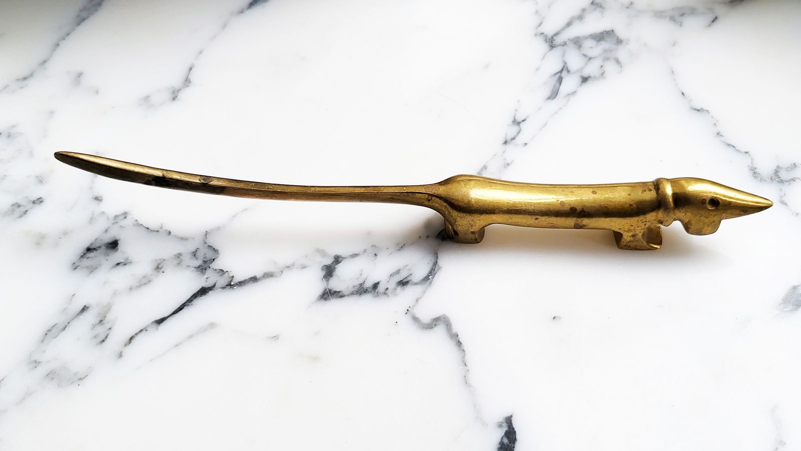 Mid Century Modern Brass Dachshund Letter & Bottle Opener By Walter Bosse For Herta Baller, Austria, 1950s