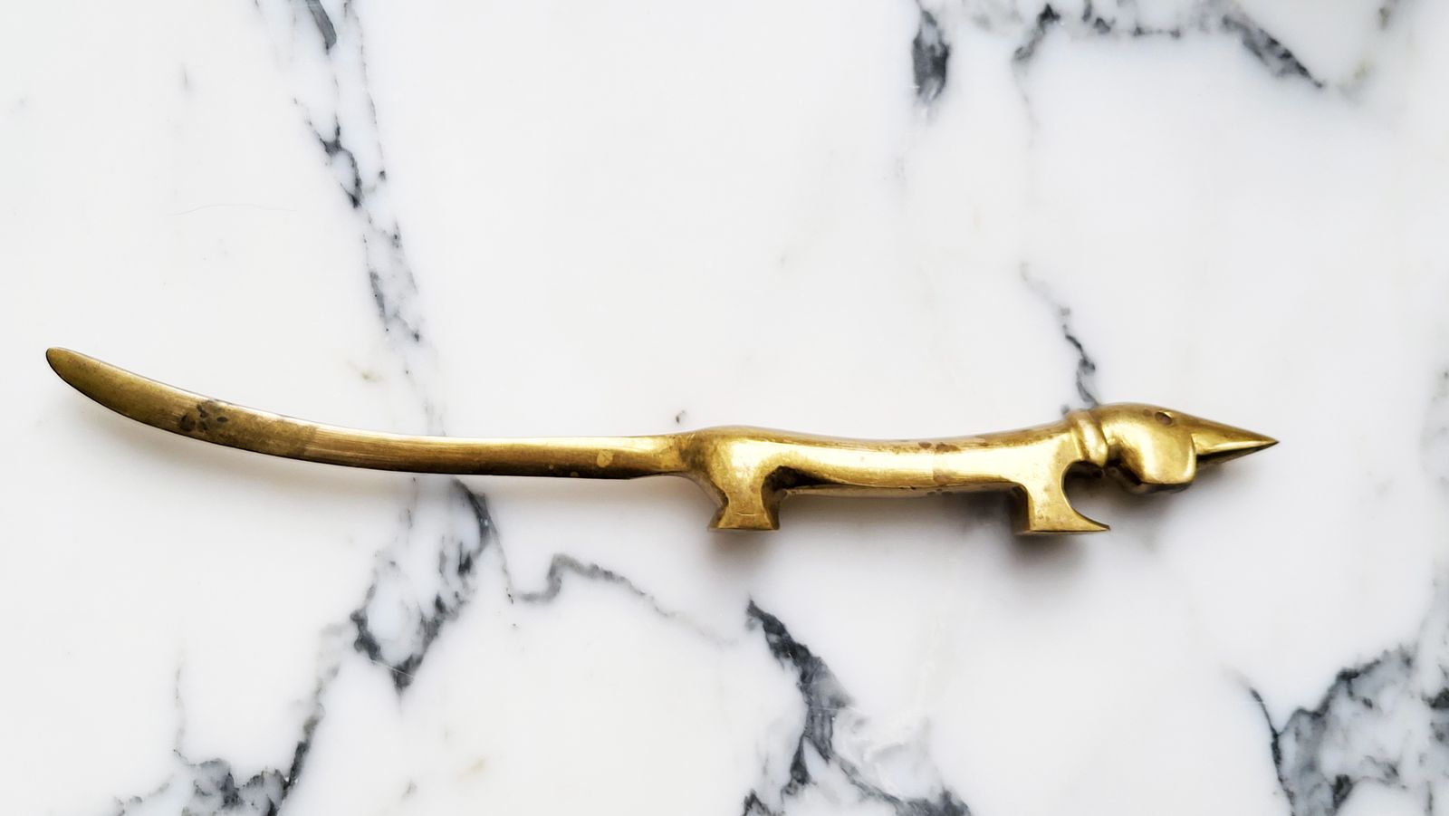 Mid Century Modern Brass Dachshund Letter & Bottle Opener By Walter Bosse For Herta Baller, Austria, 1950s photo for sale