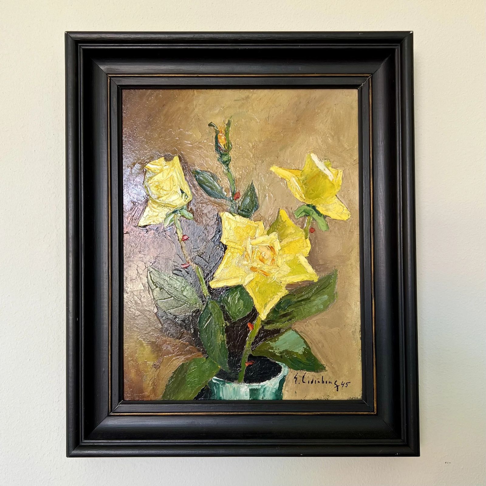Oil Painting Yellow Roses, 1940s