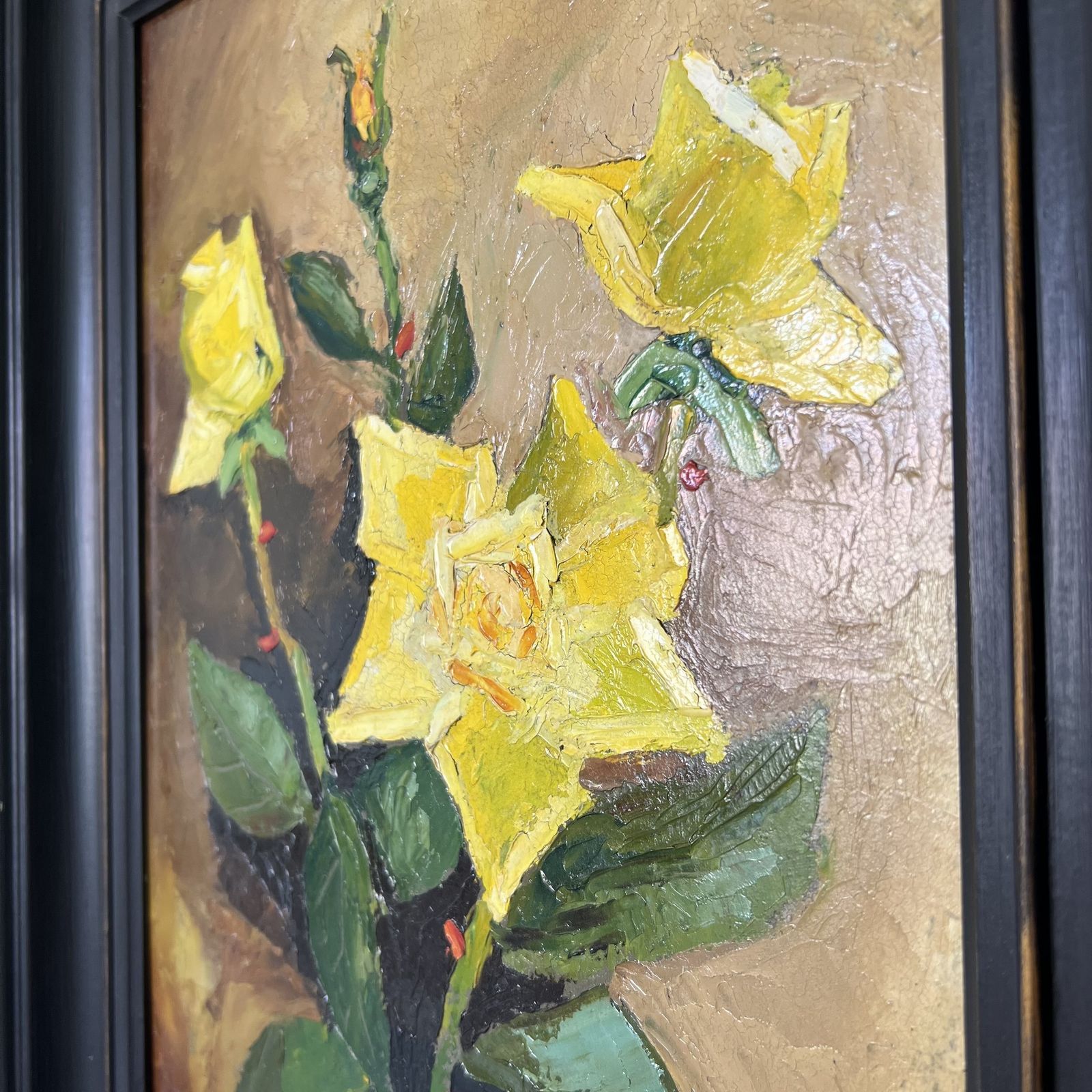 Oil Painting Yellow Roses, 1940s photo furniture