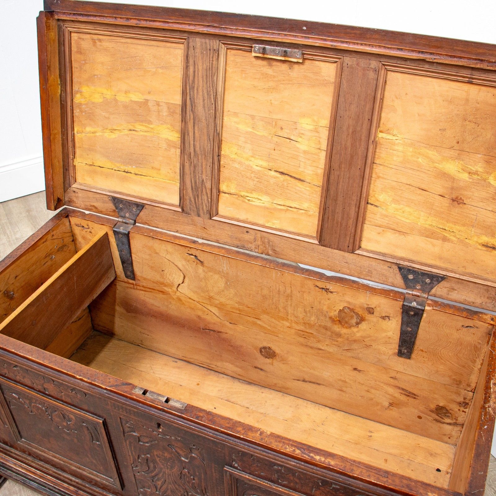 photo for sale 16th Century Walnut Pokerwork Coffer Or Marriage Chest